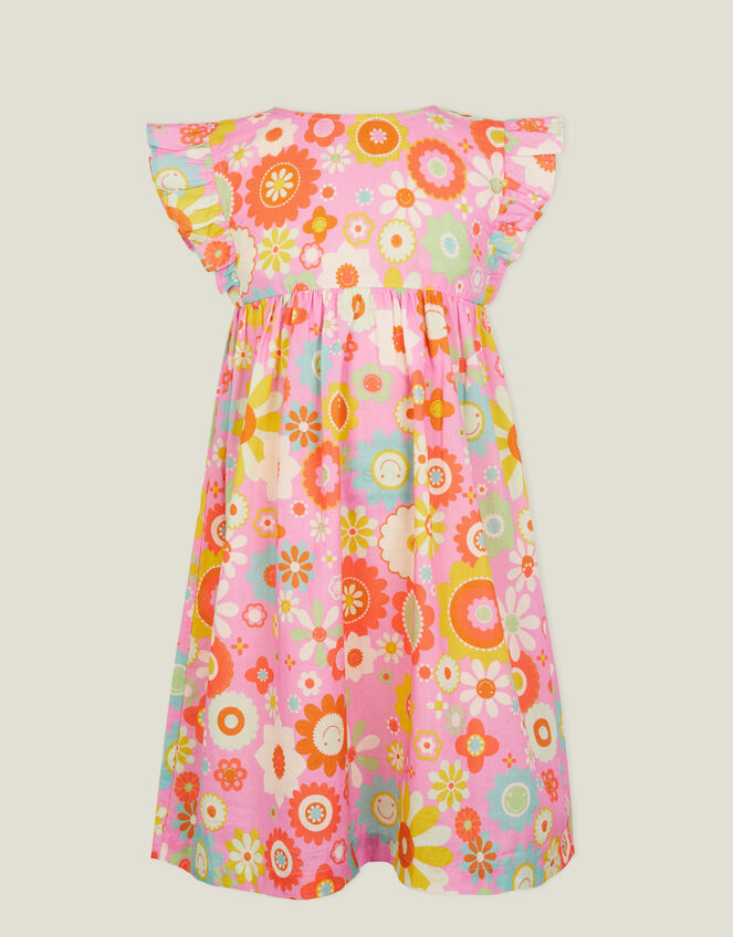 Girls Boho Floral Short Sleeve Dress, Pink (PINK), large