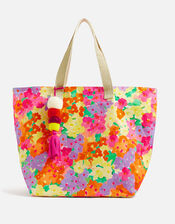 Floral Print Beach Shopper Bag, , large