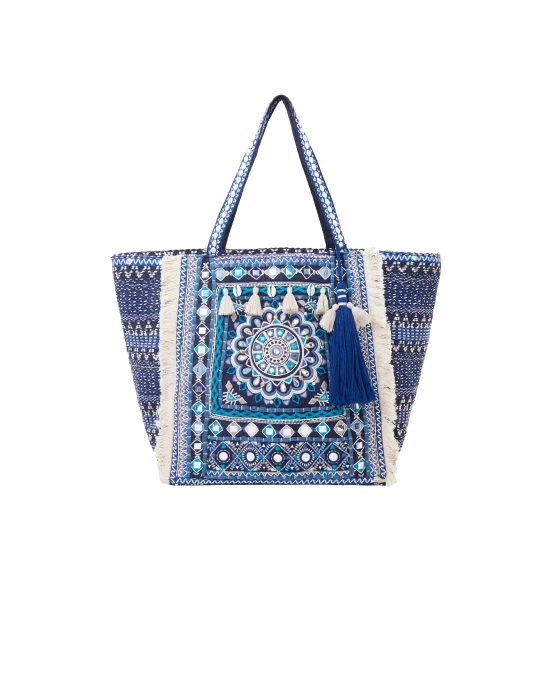 EMBROIDERED TASSEL TOTE BAG HAND-CRAFT EMBROIDERY £60