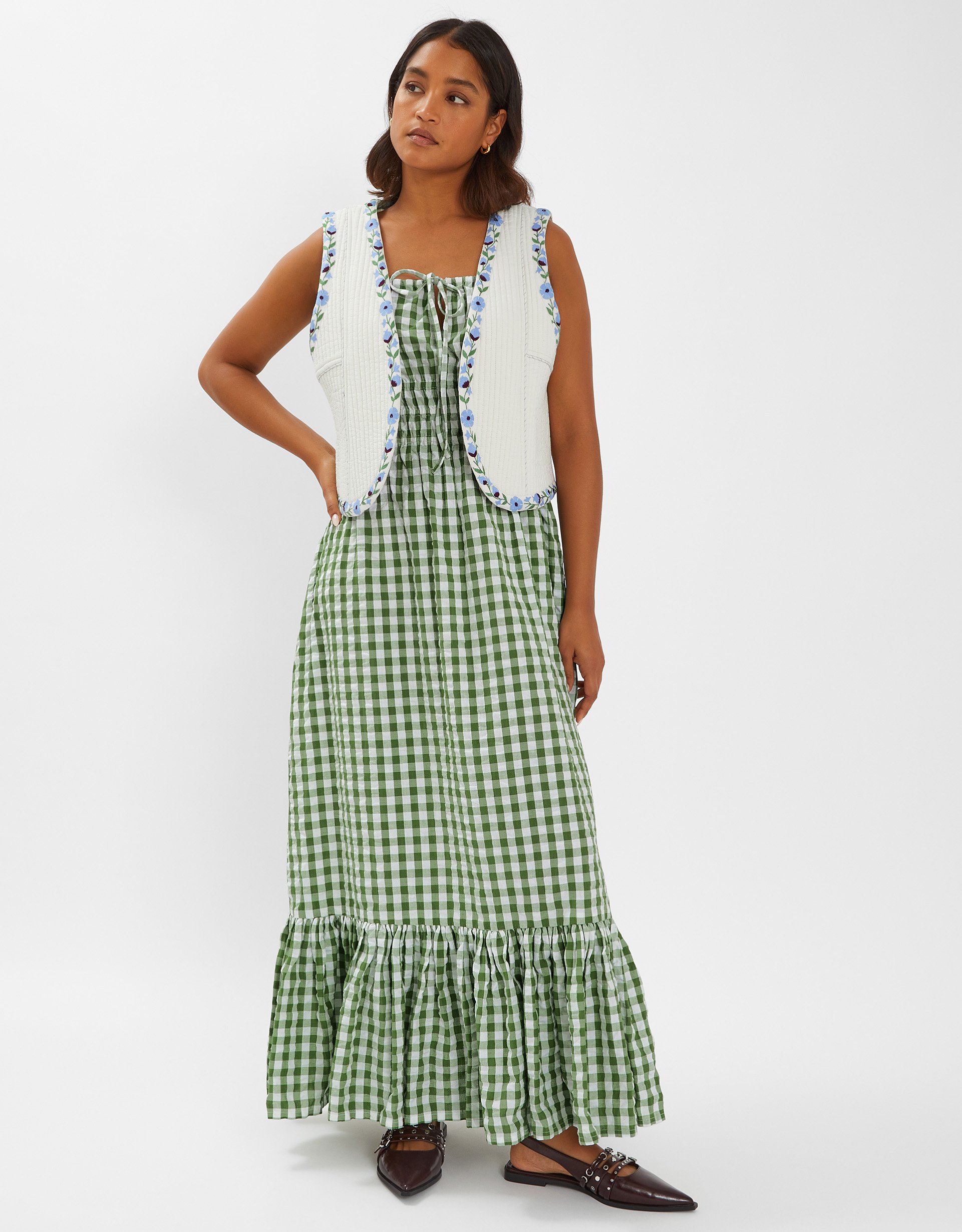 Floral Embroidered Quilted Waistcoat Ivory, Size: L - Accessorize