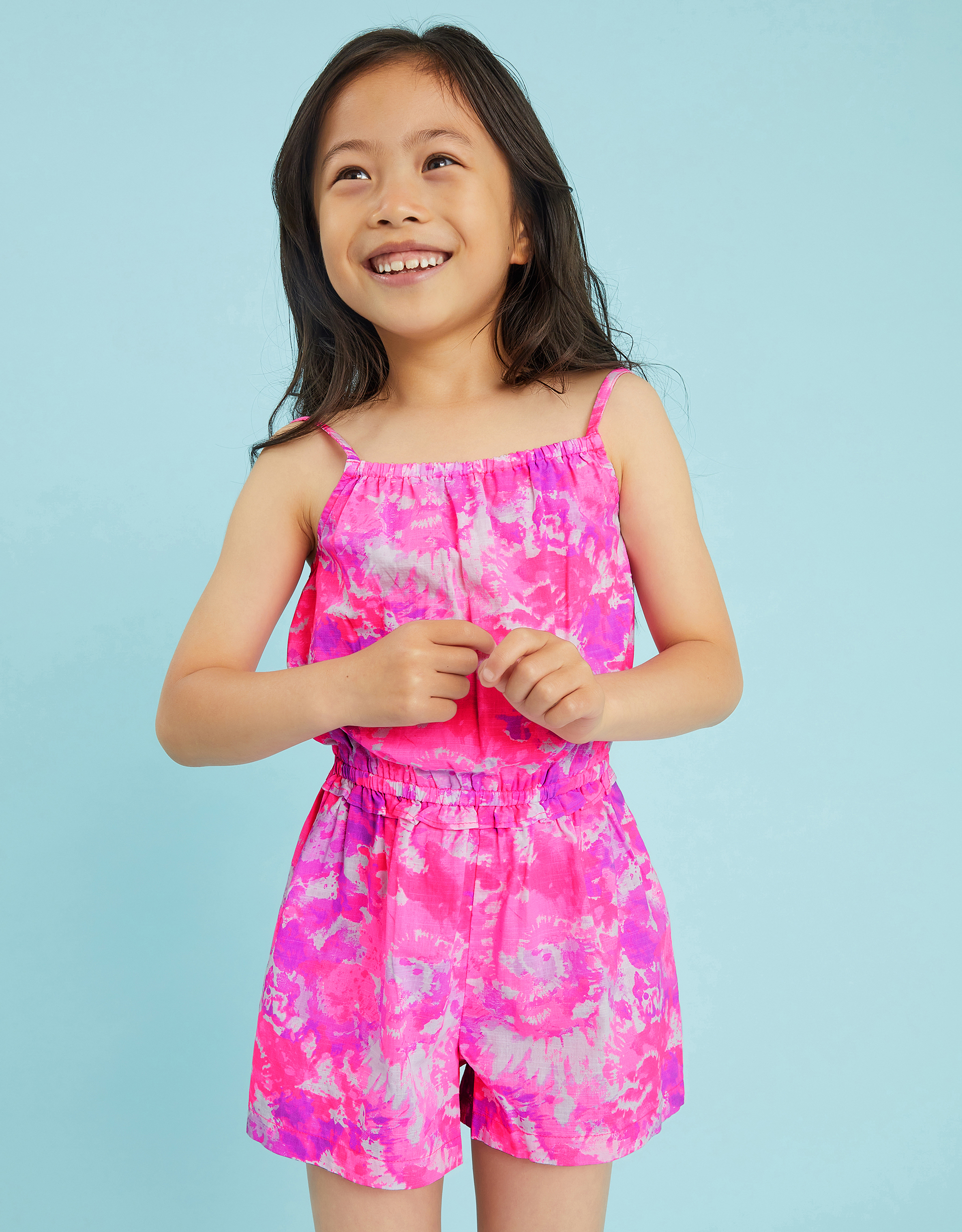 Pink & White Tie Dye Cotton Strappy Playsuit, Size: 9-10Yrs, Girls - Accessorize