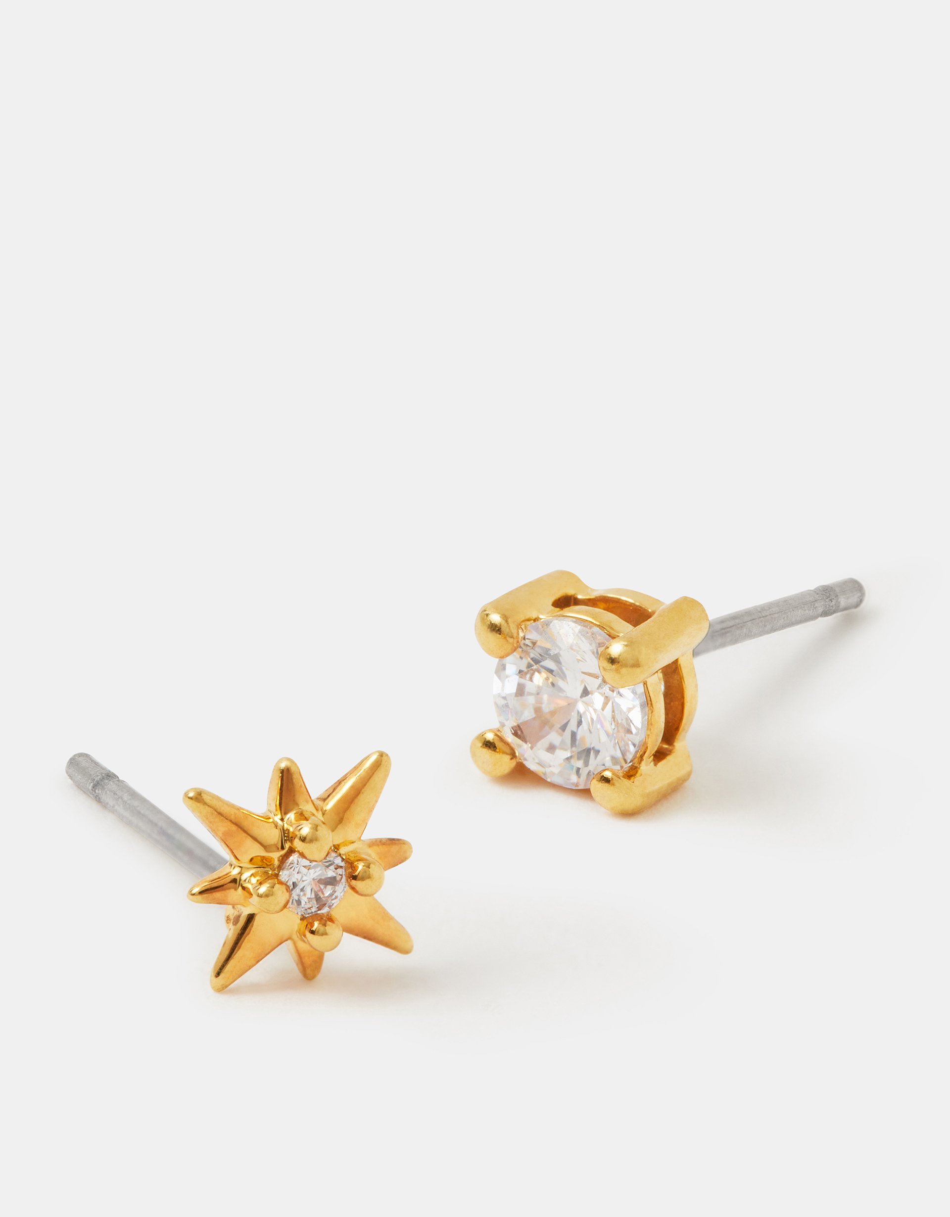 2-Pack 14ct Gold-plated Diamanté Star Stud Earrings - Accessorize