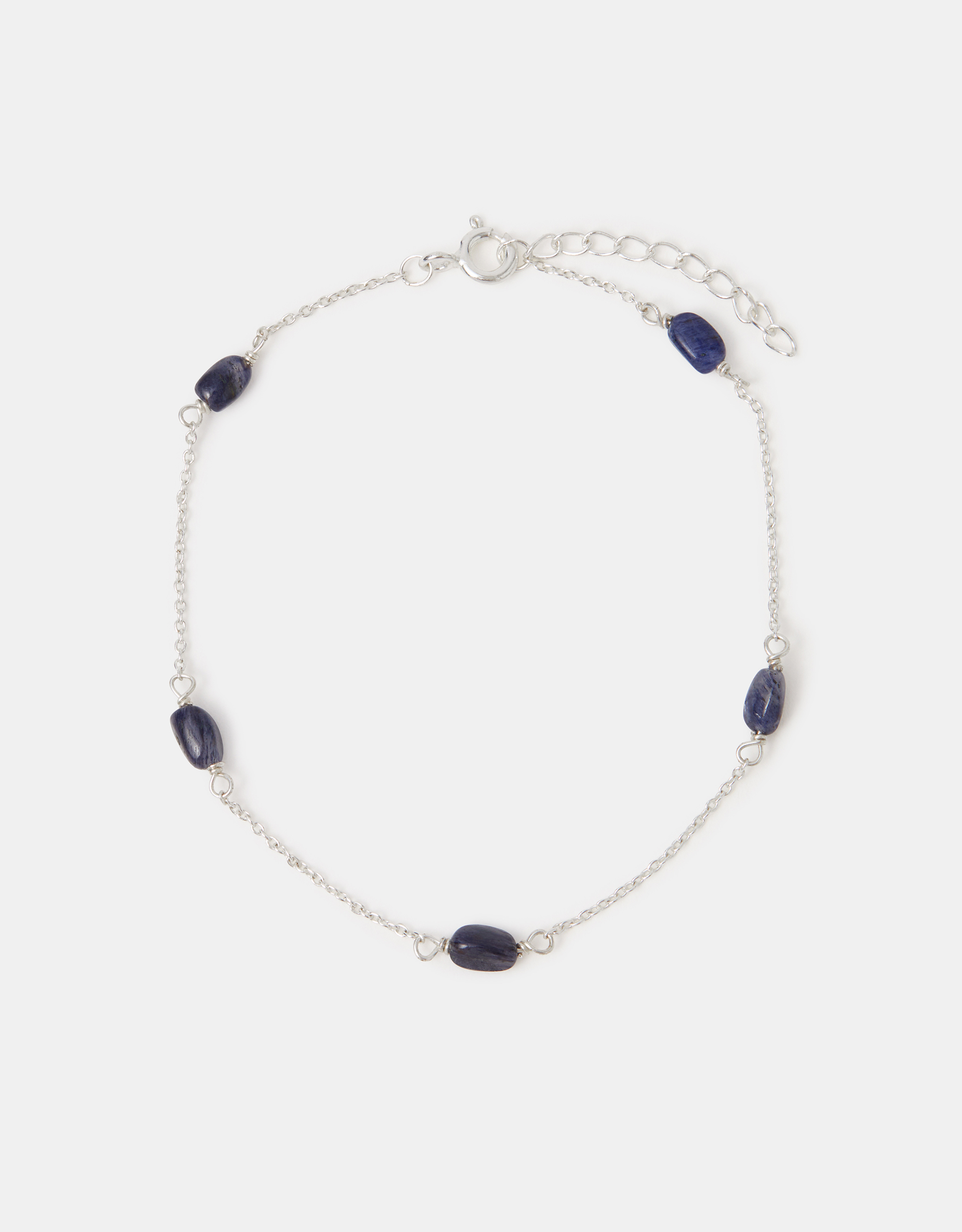Accessorize Sterling Silver Agate Station Bracelet, Black