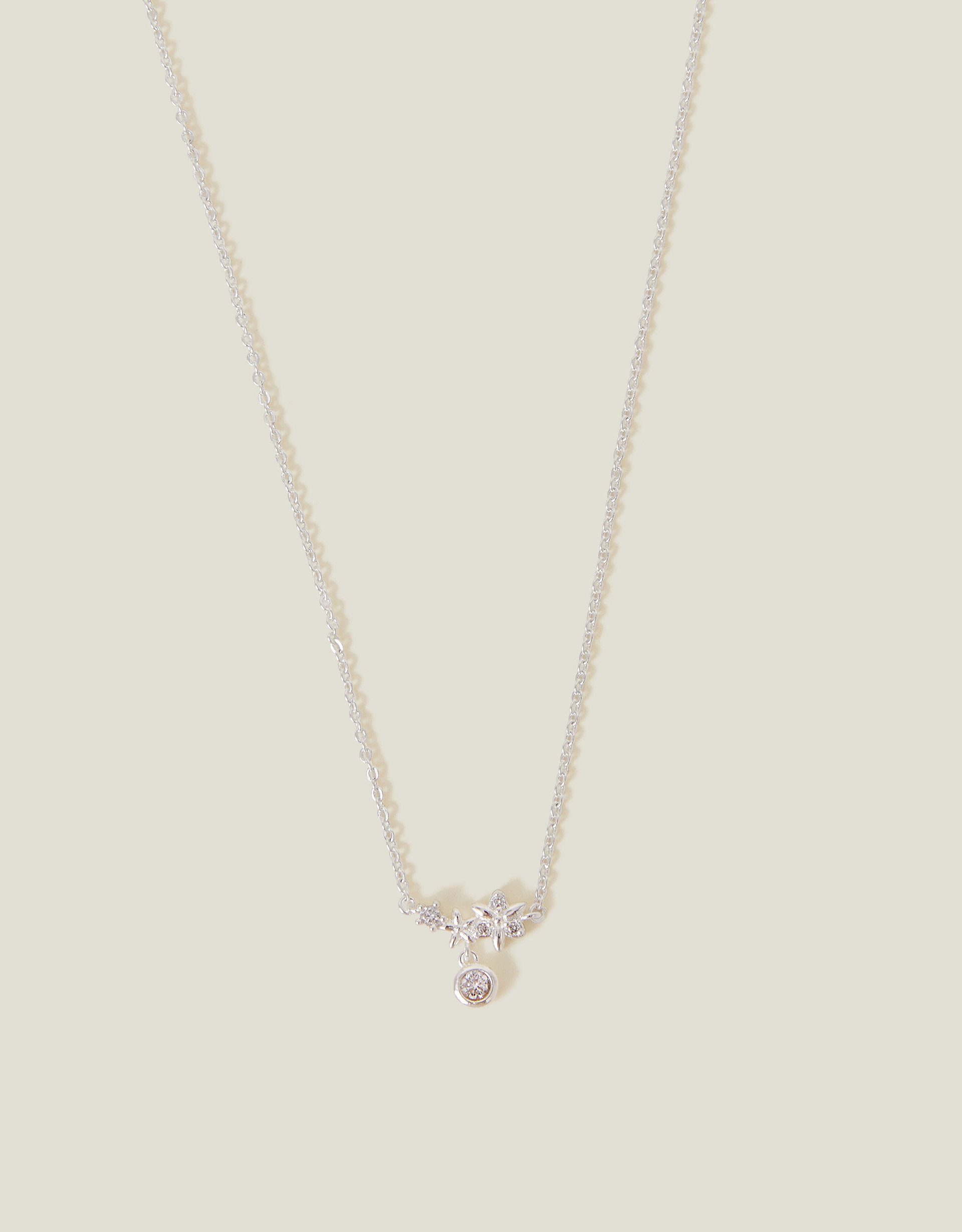 Multicolour Sterling Silver-plated Diamante Flower Necklace - Accessorize