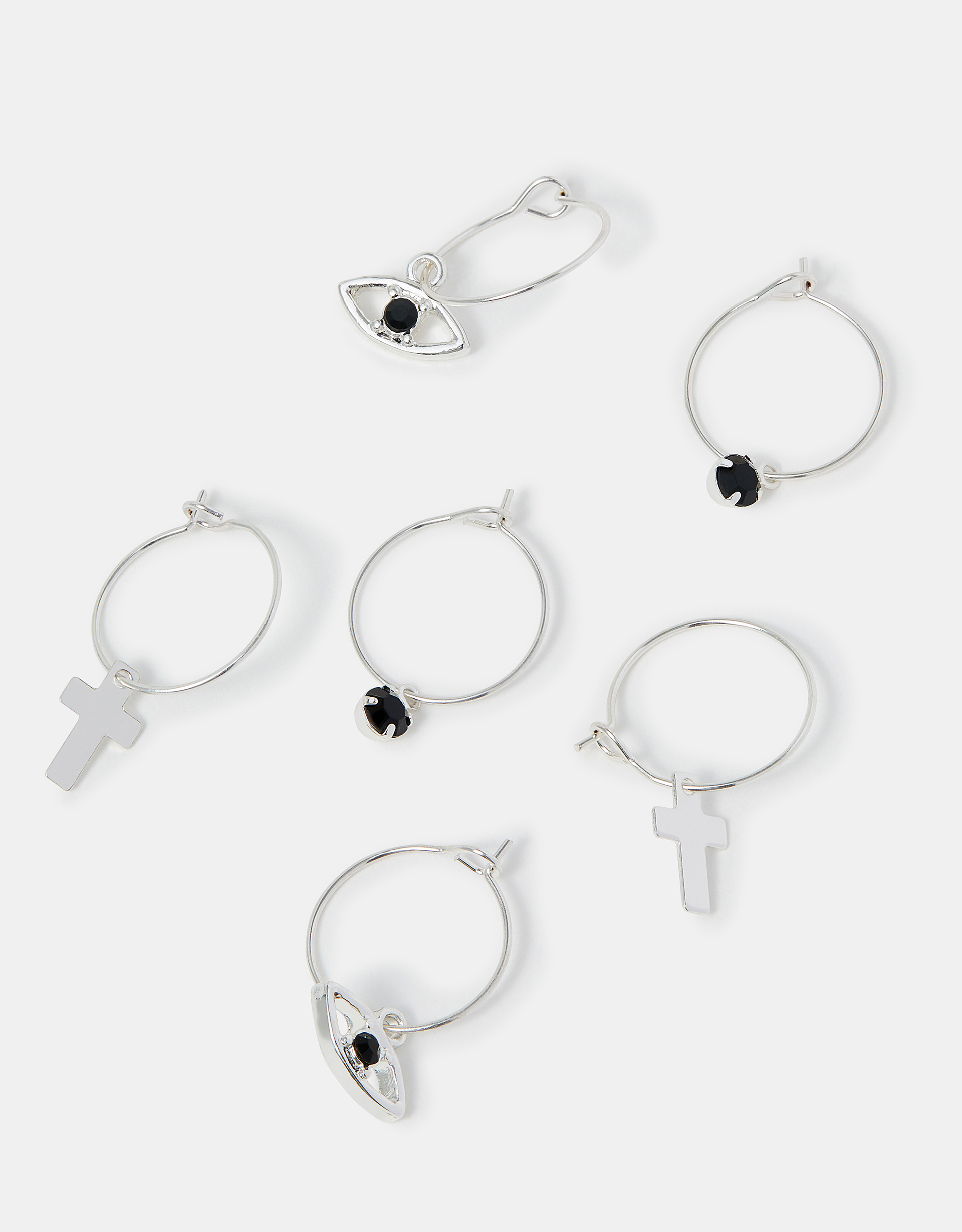 Black 3-Pack Evil Eye Charm Hoop Earrings - Accessorize