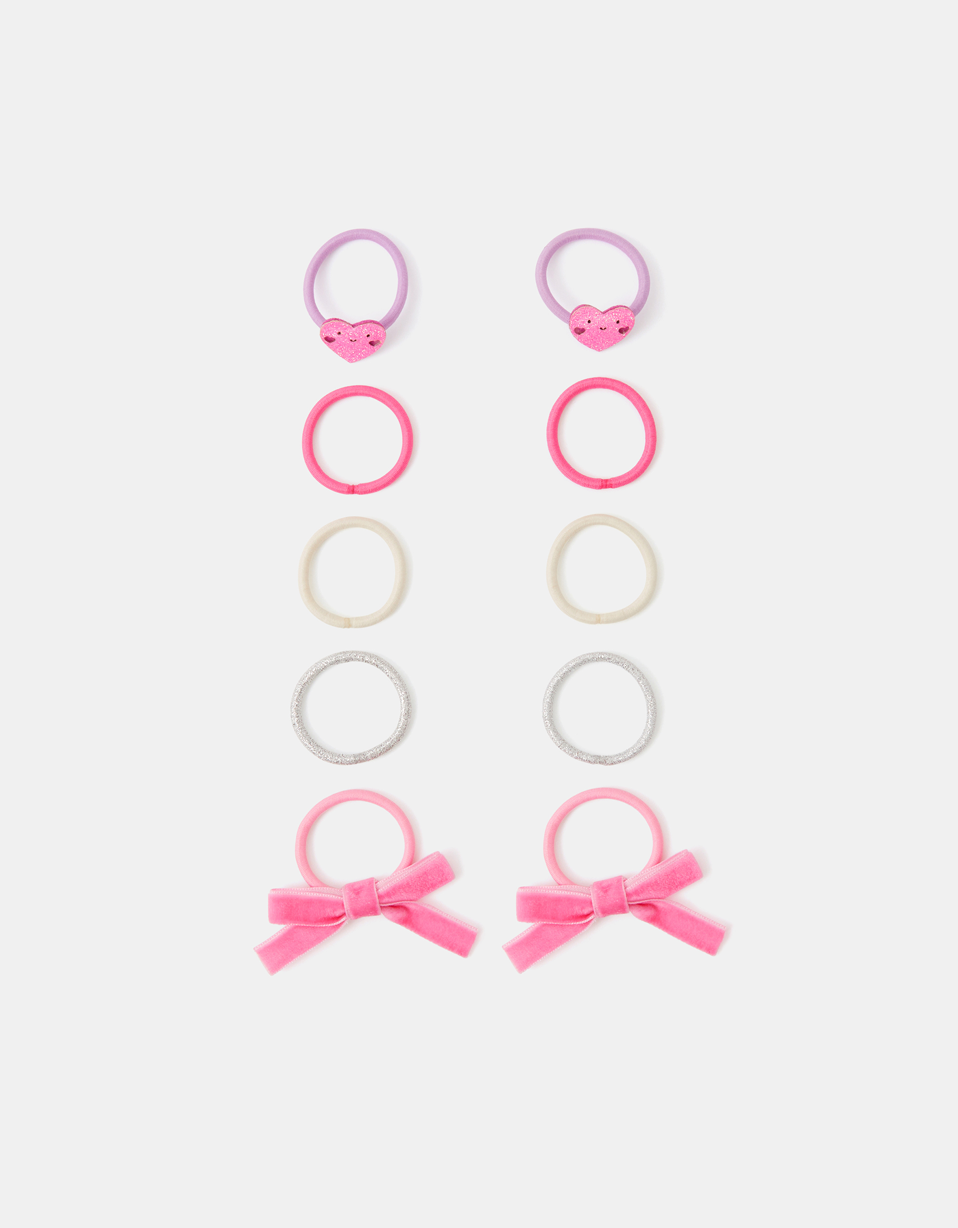 Pink 10-Pack Girls Bow & Heart Hair Bands - Accessorize