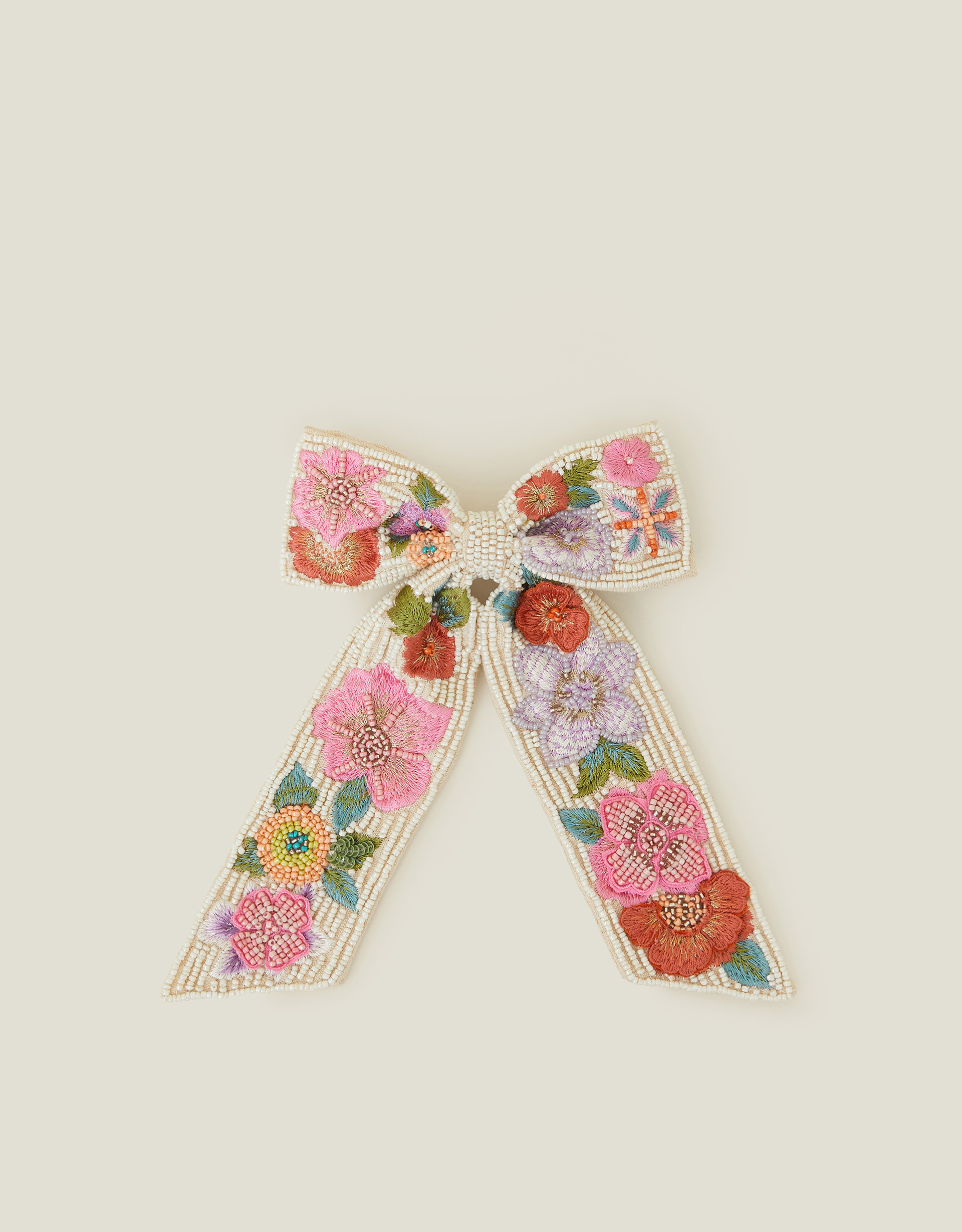 Cream/pink 3D Beaded Bow Hair Clip, Size: 20x14cm, Women's - Accessorize