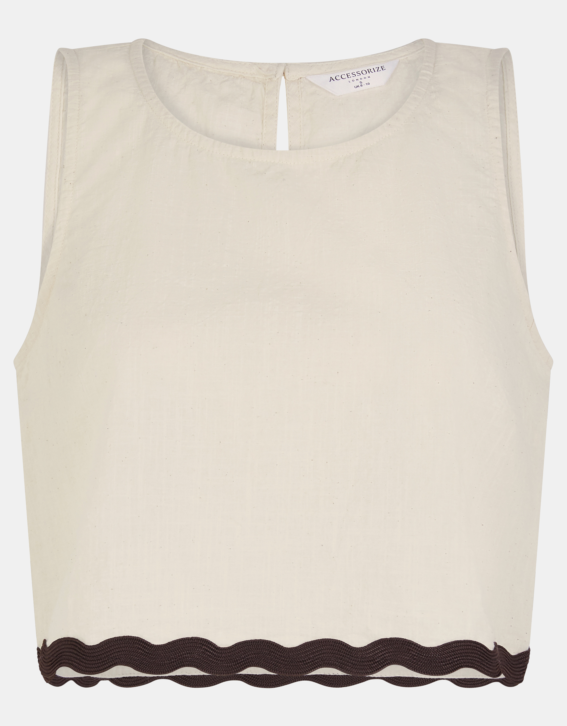 Sleeveless Ric Rac Top Ivory, Size: L - Accessorize