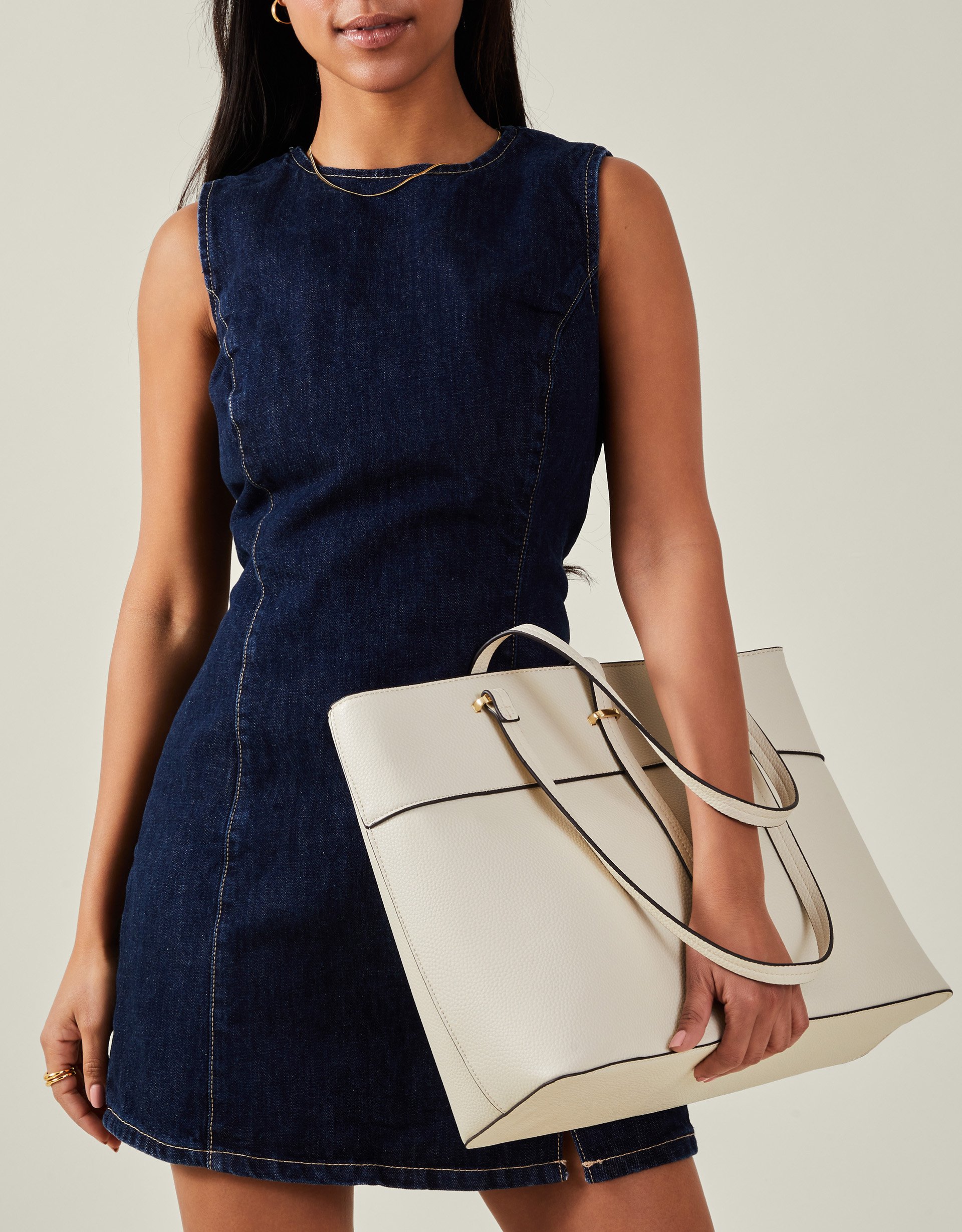 Large Faux Leather Tote Bag Cream - Accessorize