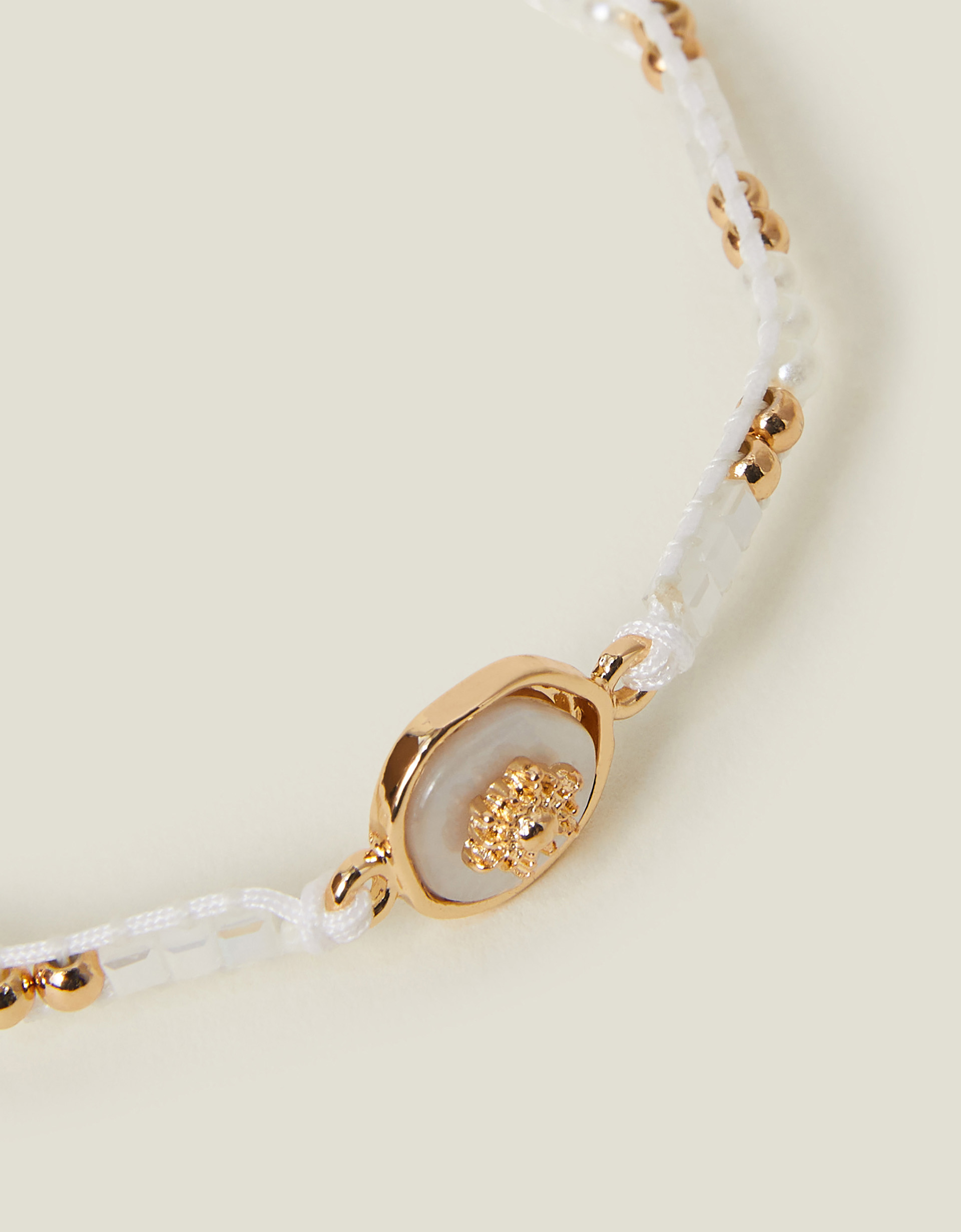 White Stone Pendant Cord Anklet - Accessorize