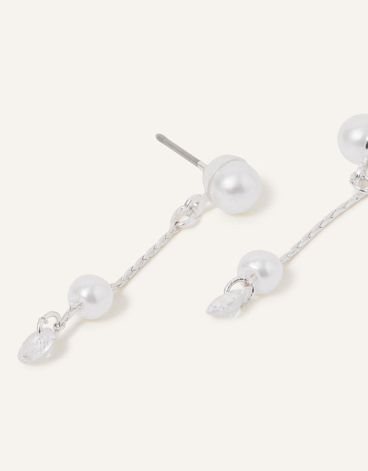 Accessorize Women's Pearl Stud Chain Drop Earrings, Size: L 4 cm