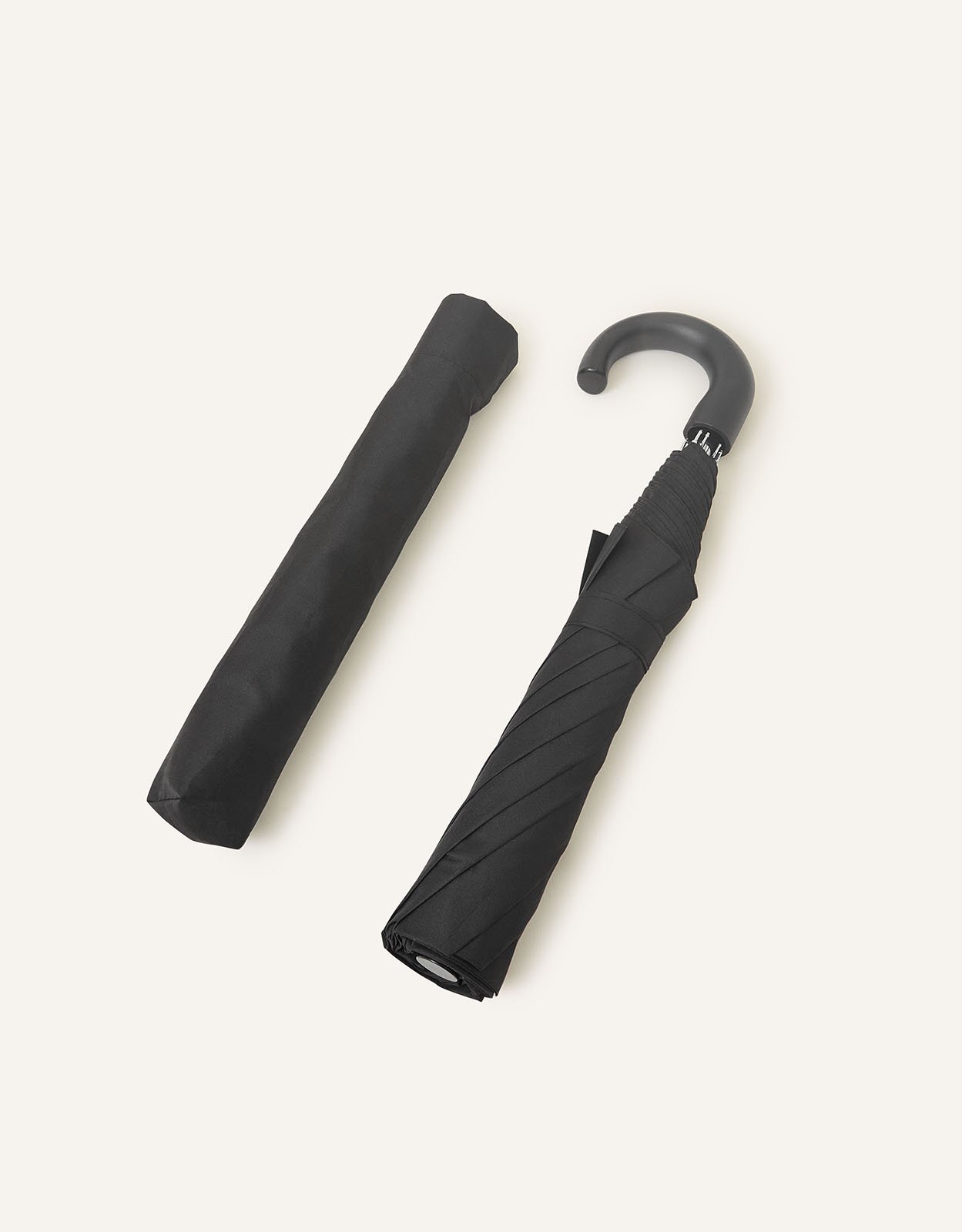 Black Stylish Crook Handle Umbrella, Size: 39x10cm - Accessorize