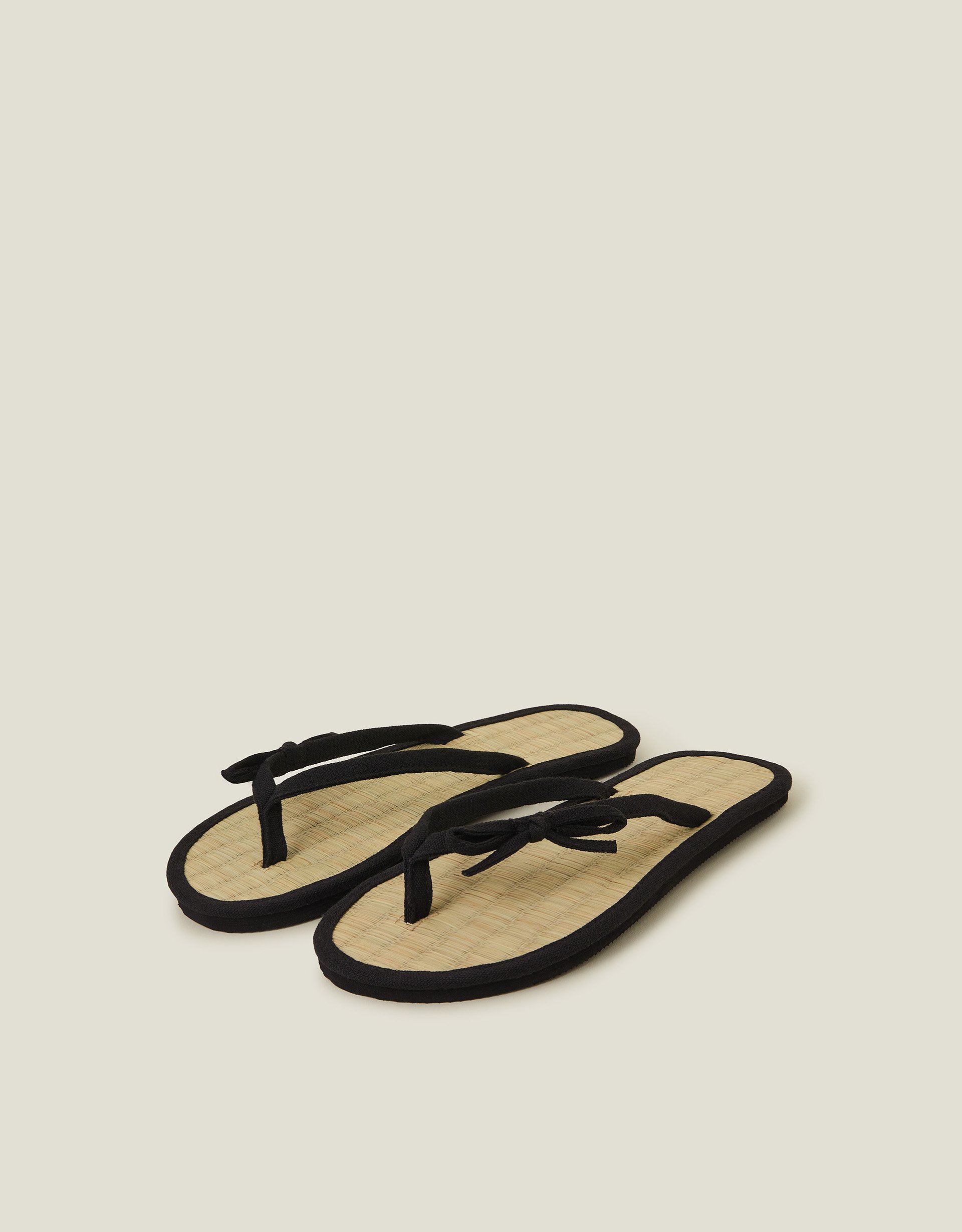 Bow Strap Seagrass Flip Flops Black, Size: S, Women's - Accessorize