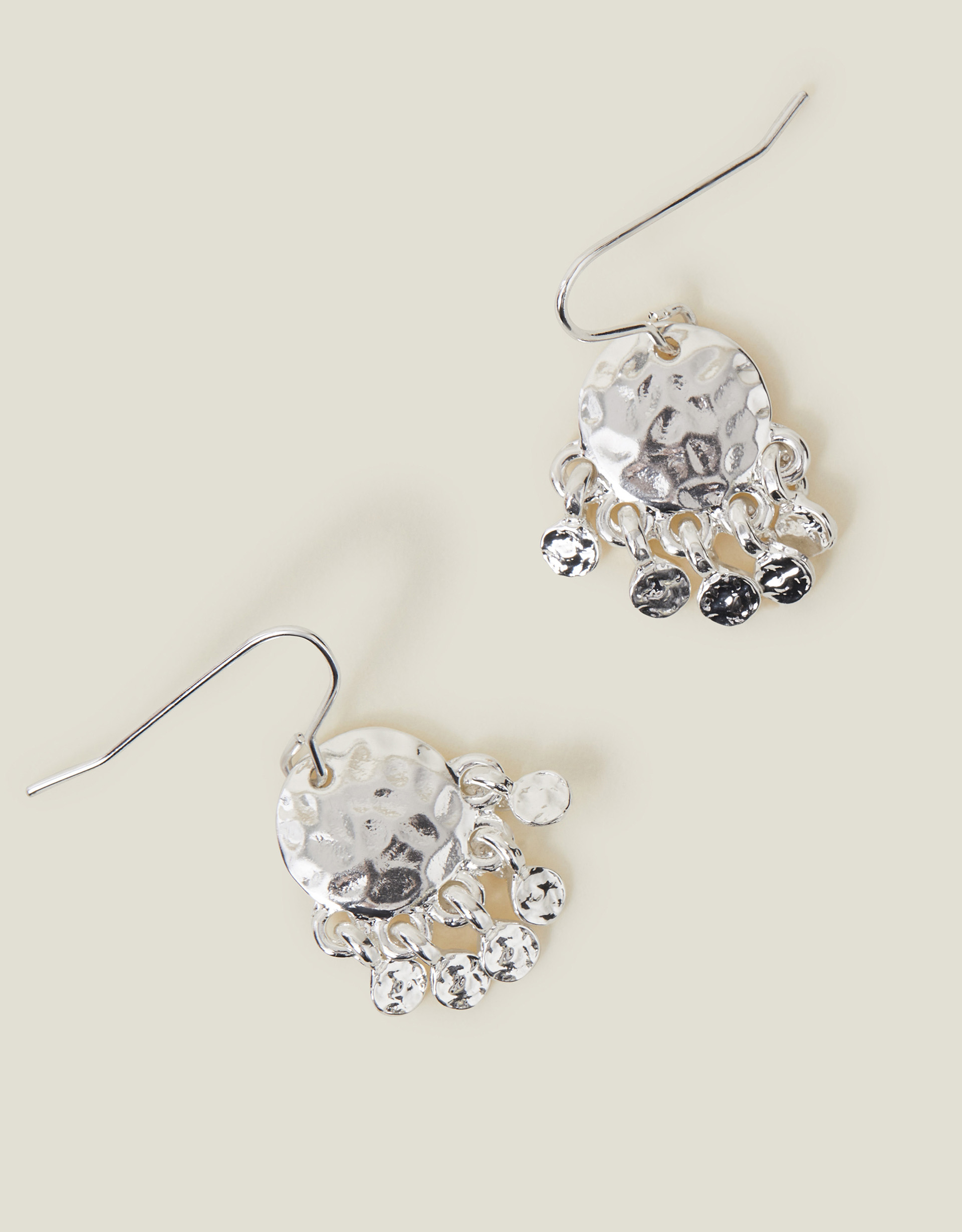 Red Small Hammered Disc Chandelier Earrings Silver - Accessorize