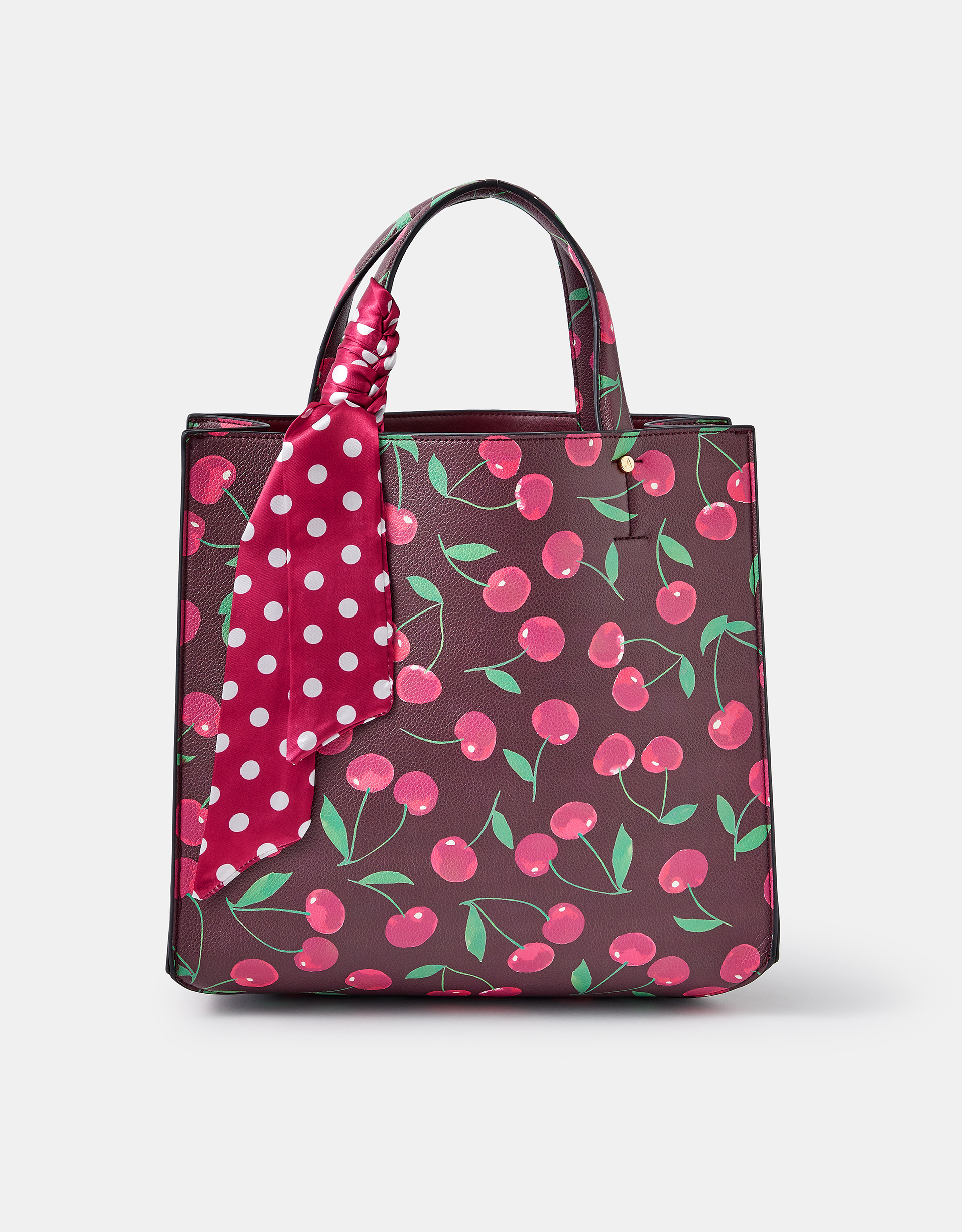 Brown/red Cherry Print Handbag, Size: 27x13x30cm, Women's - Accessorize