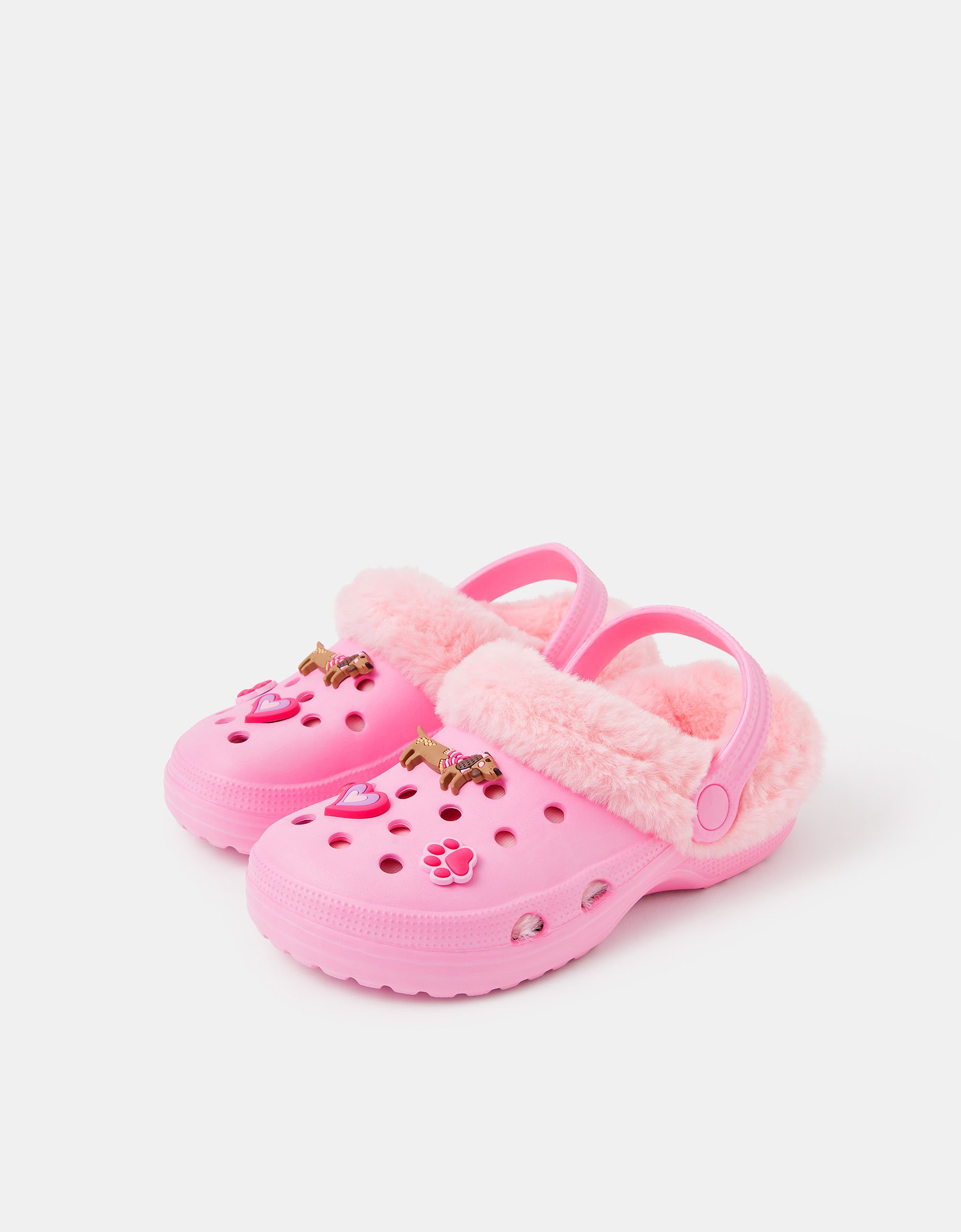 Dog Charm Faux Fur Lined Clogs Pink, Size: 11 - Accessorize