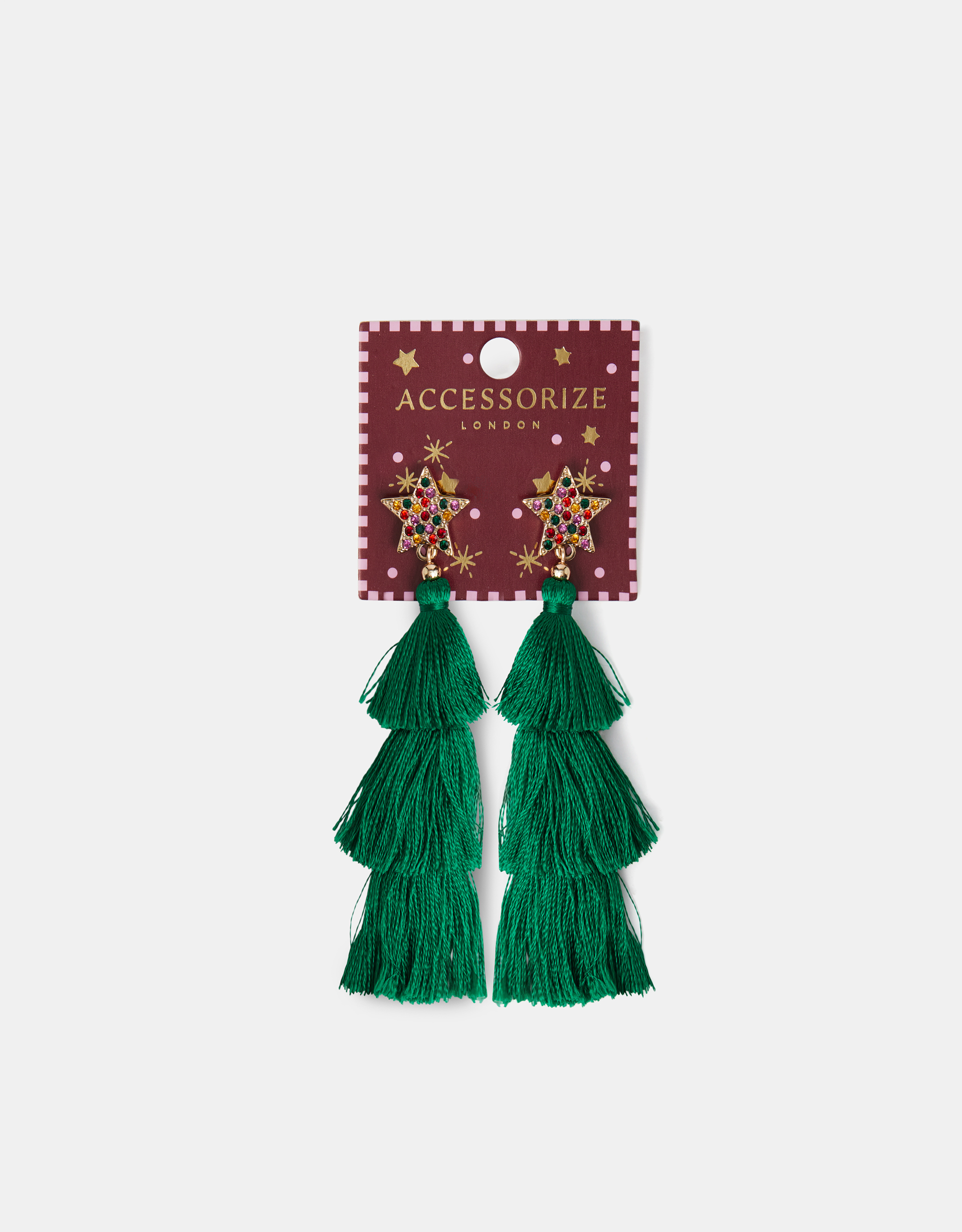 Green Christmas Tree Tassel Drop Earrings - Accessorize
