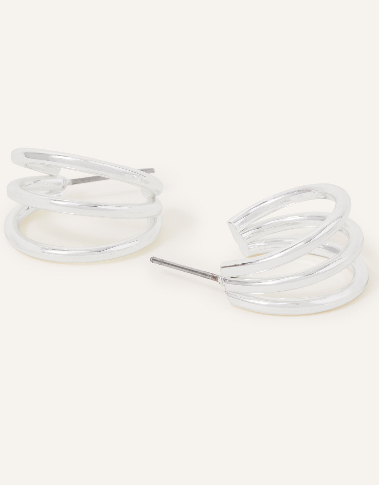 Accessorize Women's Triple Hoop Earrings Silver, Size: L 2 cm