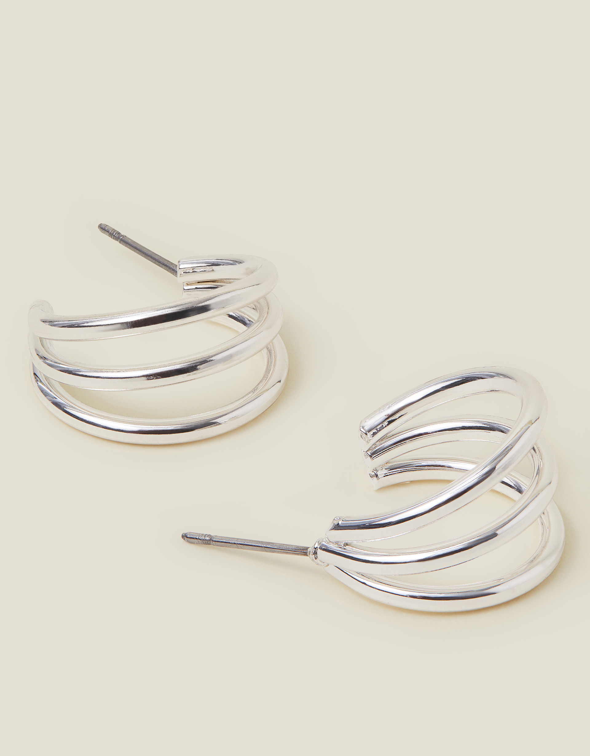 Accessorize Women's Triple Hoop Earrings Silver, Size: L 2 cm