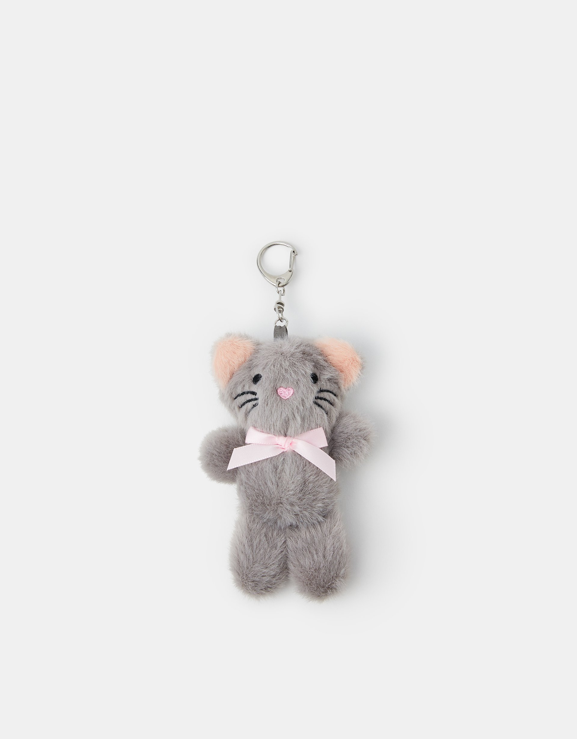 Grey Girls Fluffy Cat Bag Charm - Accessorize
