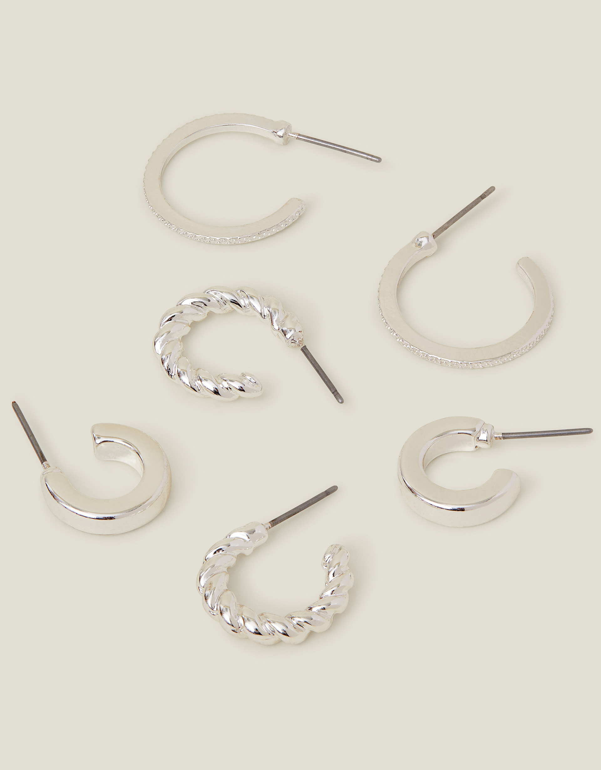 Accessorize Women's Twisted Hoops Set of Three, Size: L 2 cm