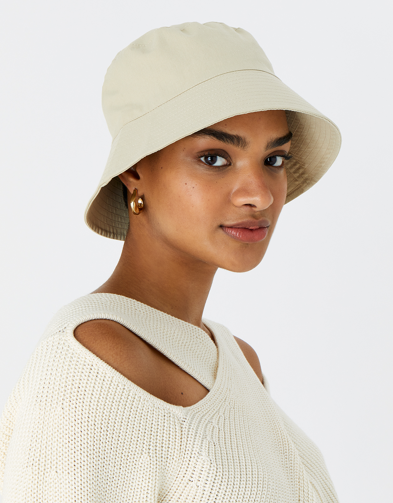 Accessorize Women's Beige Must-Have Cotton Bucket Hat in Eco-Friendly, Size: 35cm