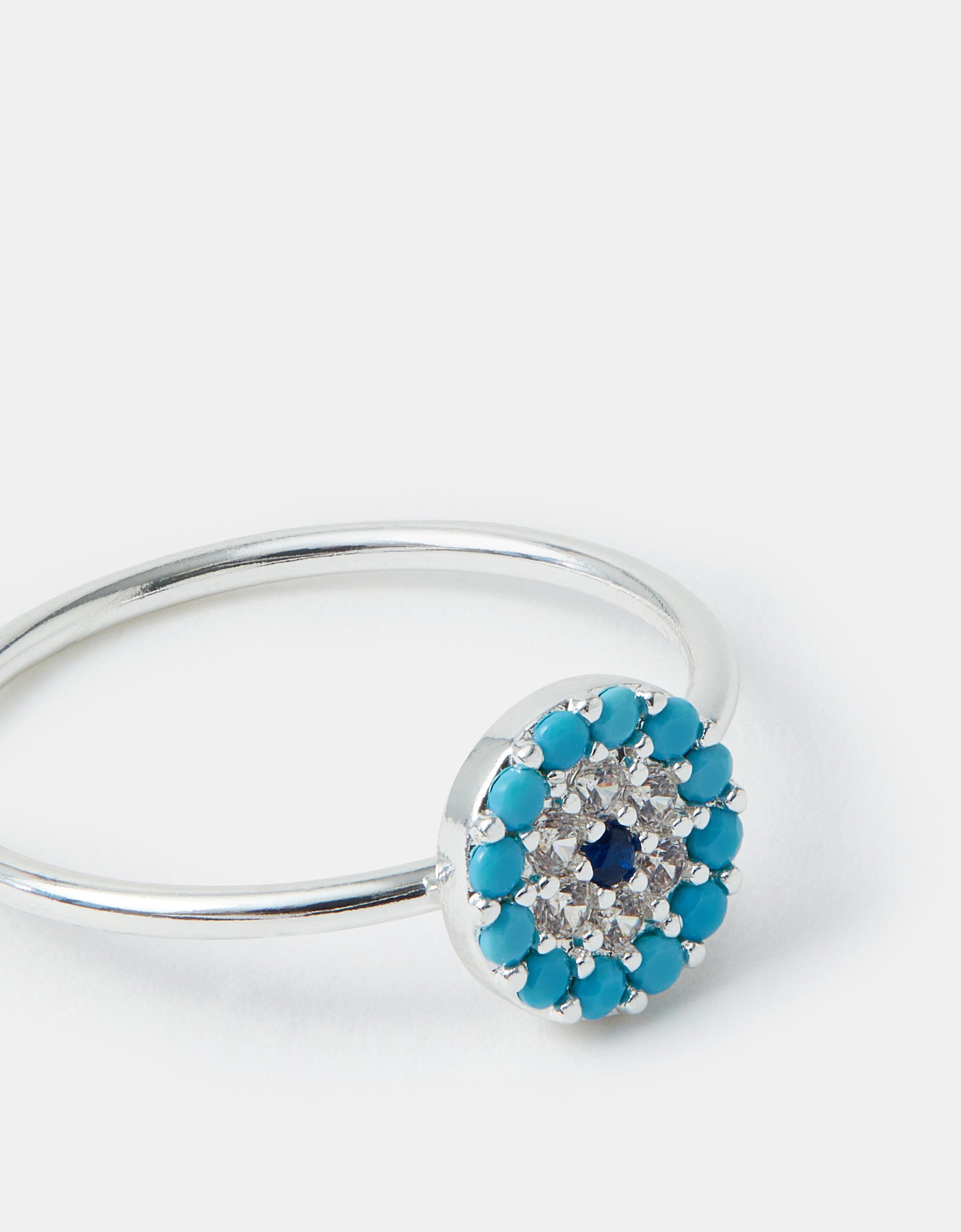 Sterling Silver-plated Evil Eye Ring Silver, Size: xs - Accessorize