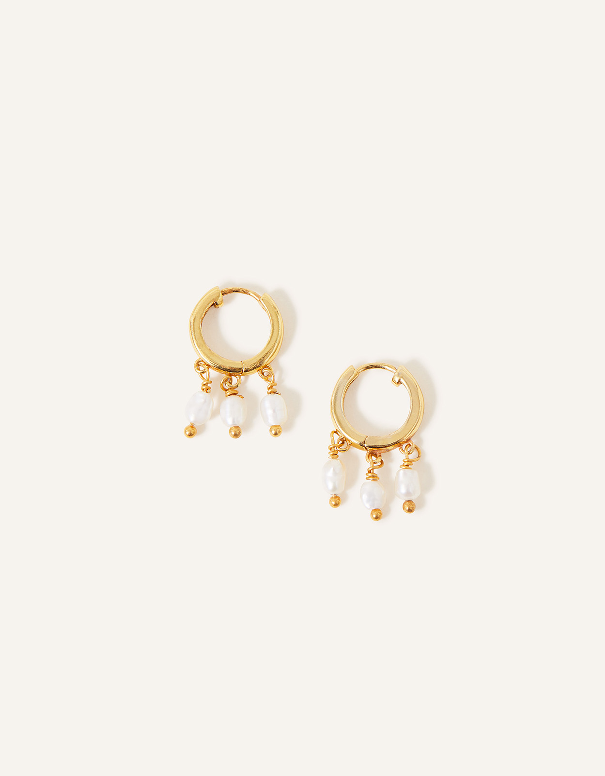 Accessorize Women's 14ct Gold-Plated Pearl Huggie Hoops
