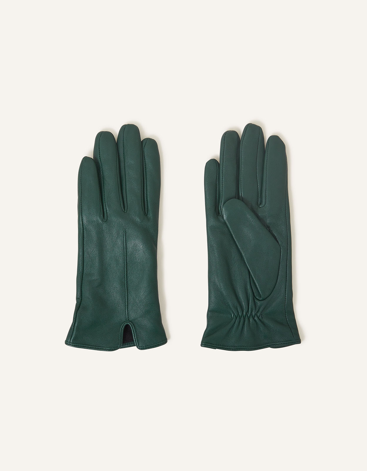 Accessorize Women's Green Leather Luxe Gloves, Size: S / M