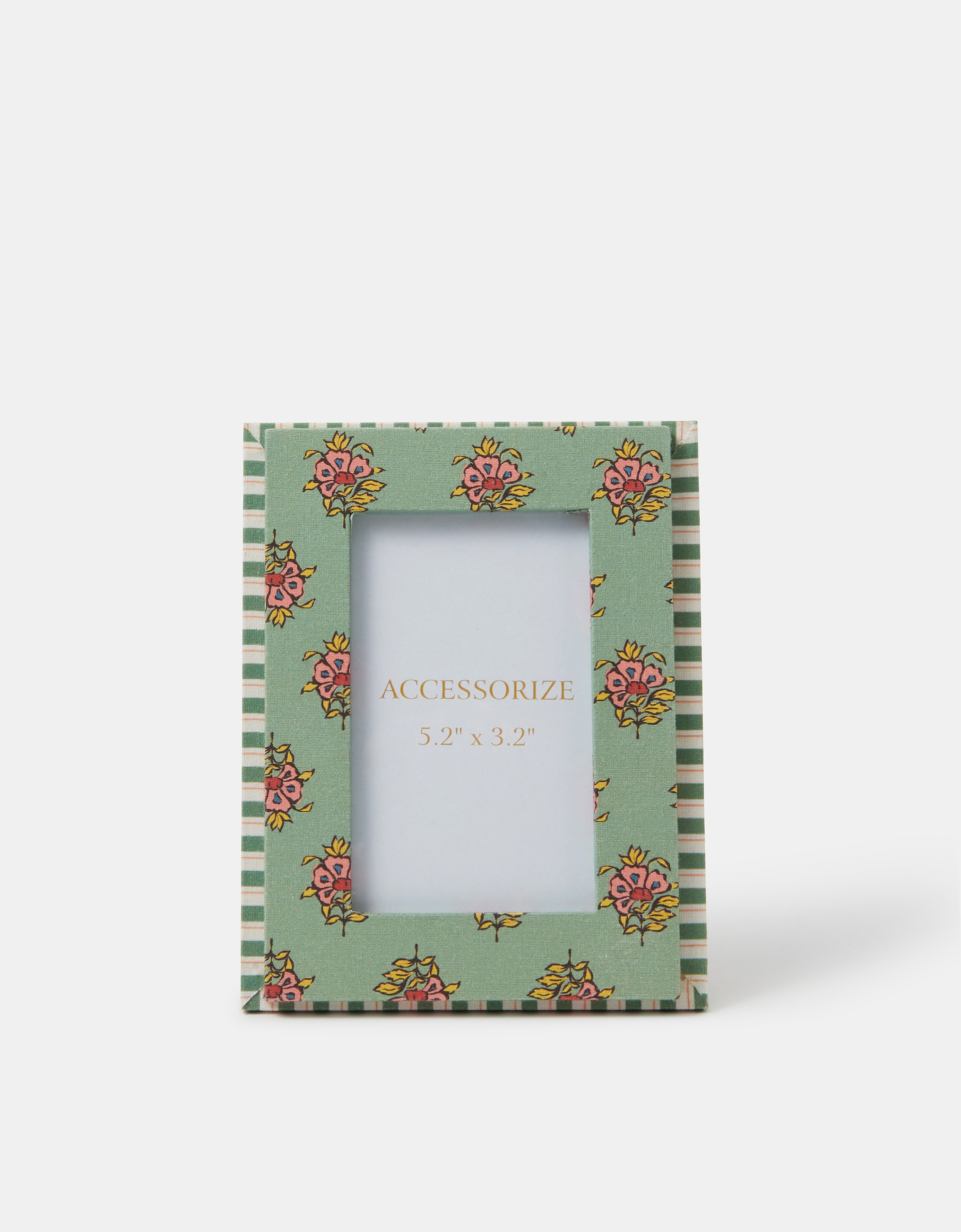 Accessorize Striped Floral Block Print Photo Frame 5.2 x 3.2, Green