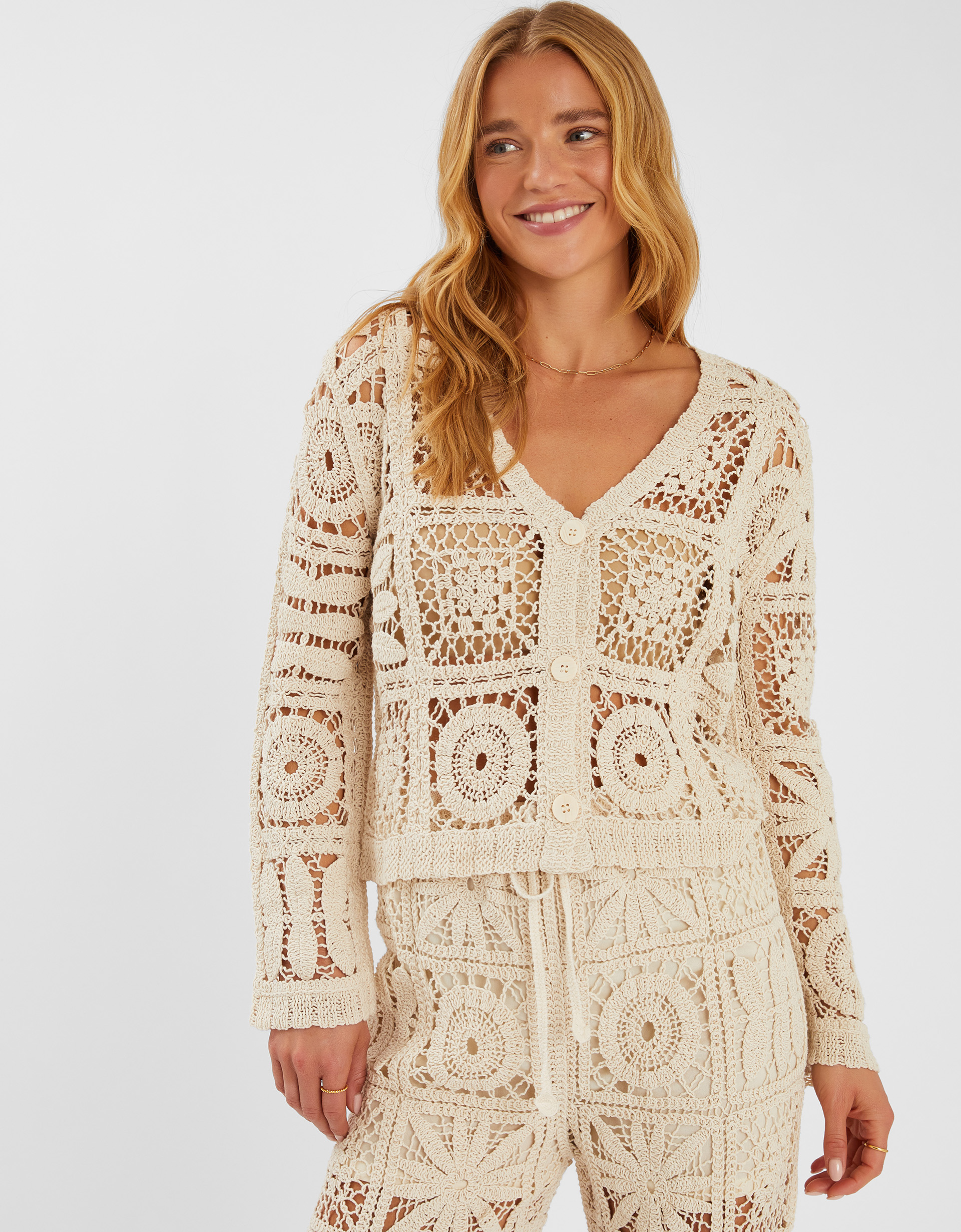 Crochet Cardigan Natural, Size: S - Accessorize