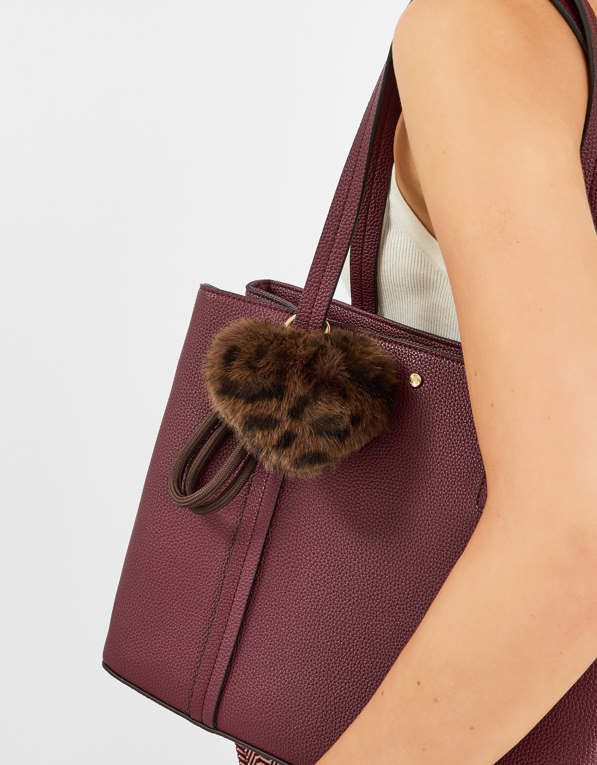 Brown/black Fluffy Leopard Heart Bag Charm, Size: 58x40x38cm - Accessorize