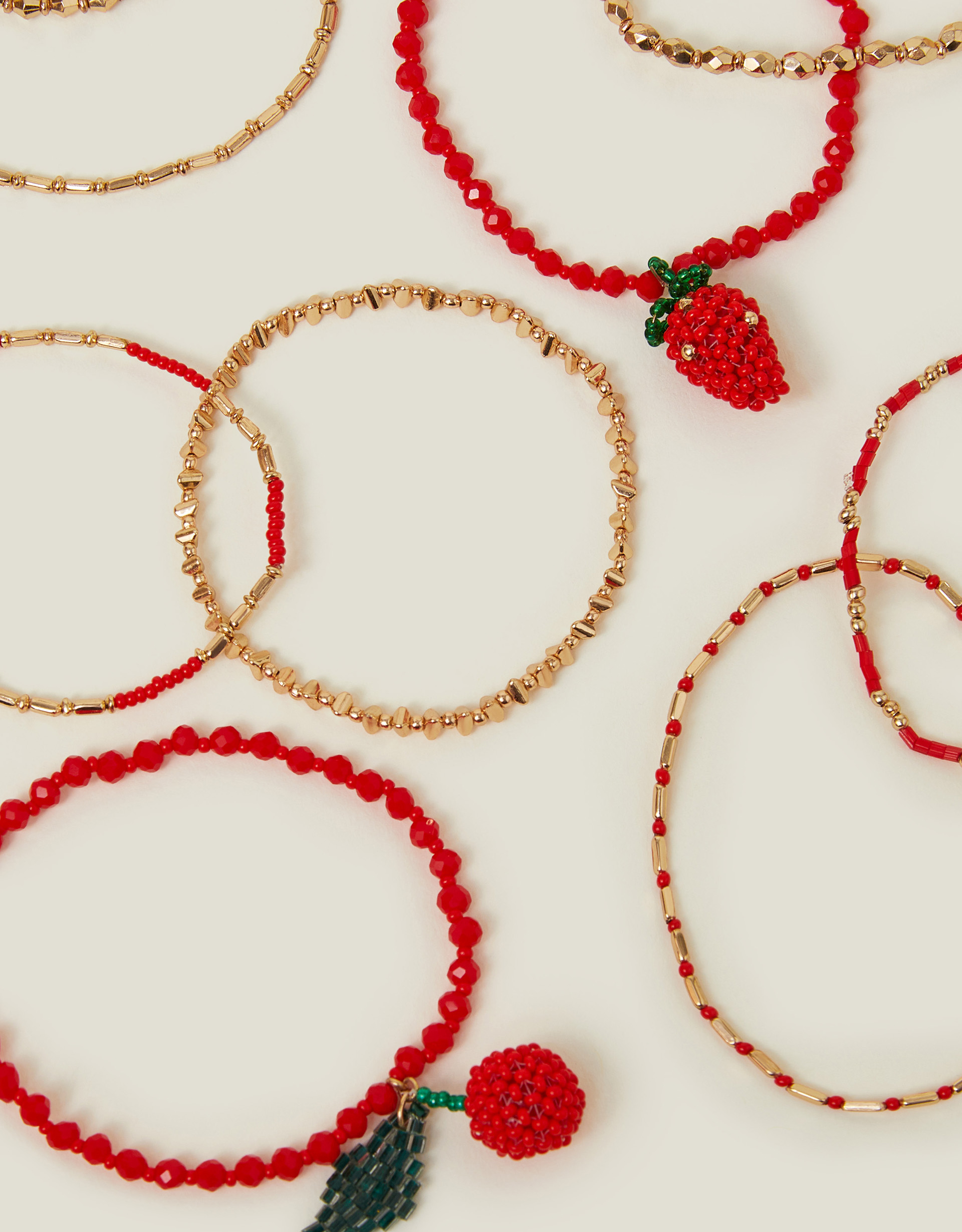 Gold Beaded Cherry Stretch Bracelets - Accessorize