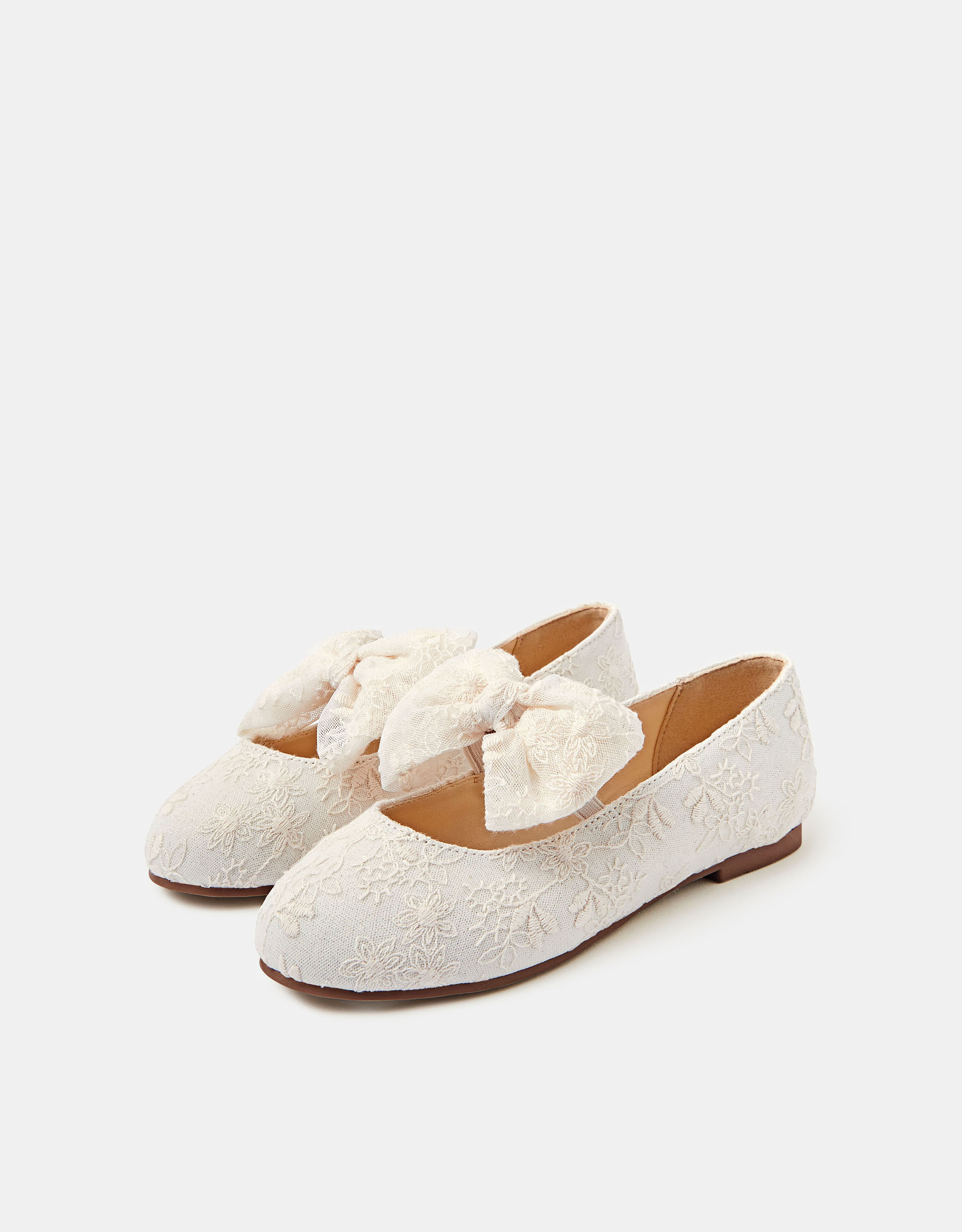 Bow Lace Ballet Flats Ivory, Size: 11 - Accessorize