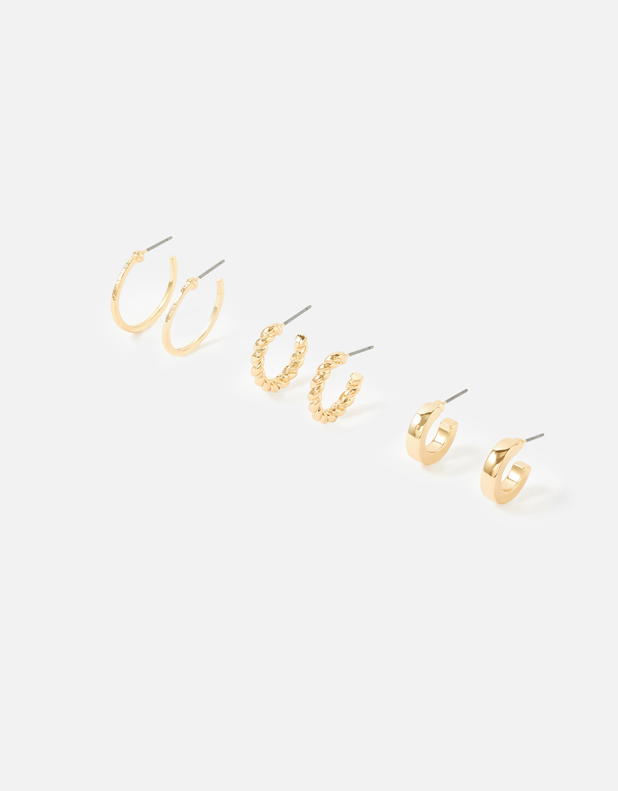 Accessorize Women's Gold Twisted Chunky Hoops Set of Three, Size: One Size