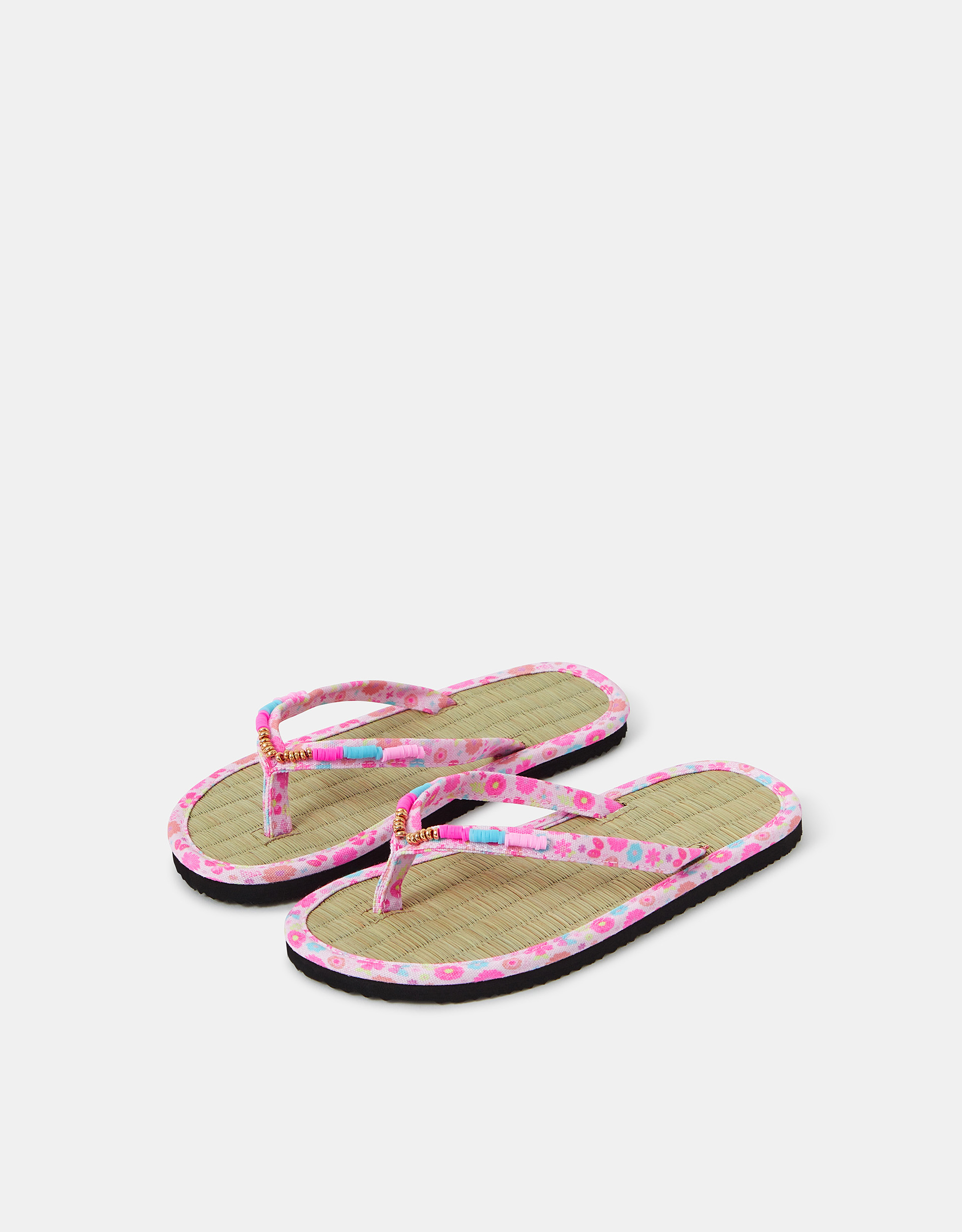 Seagrass Beaded Flip Flops Pink, Size: 7-8 - Accessorize