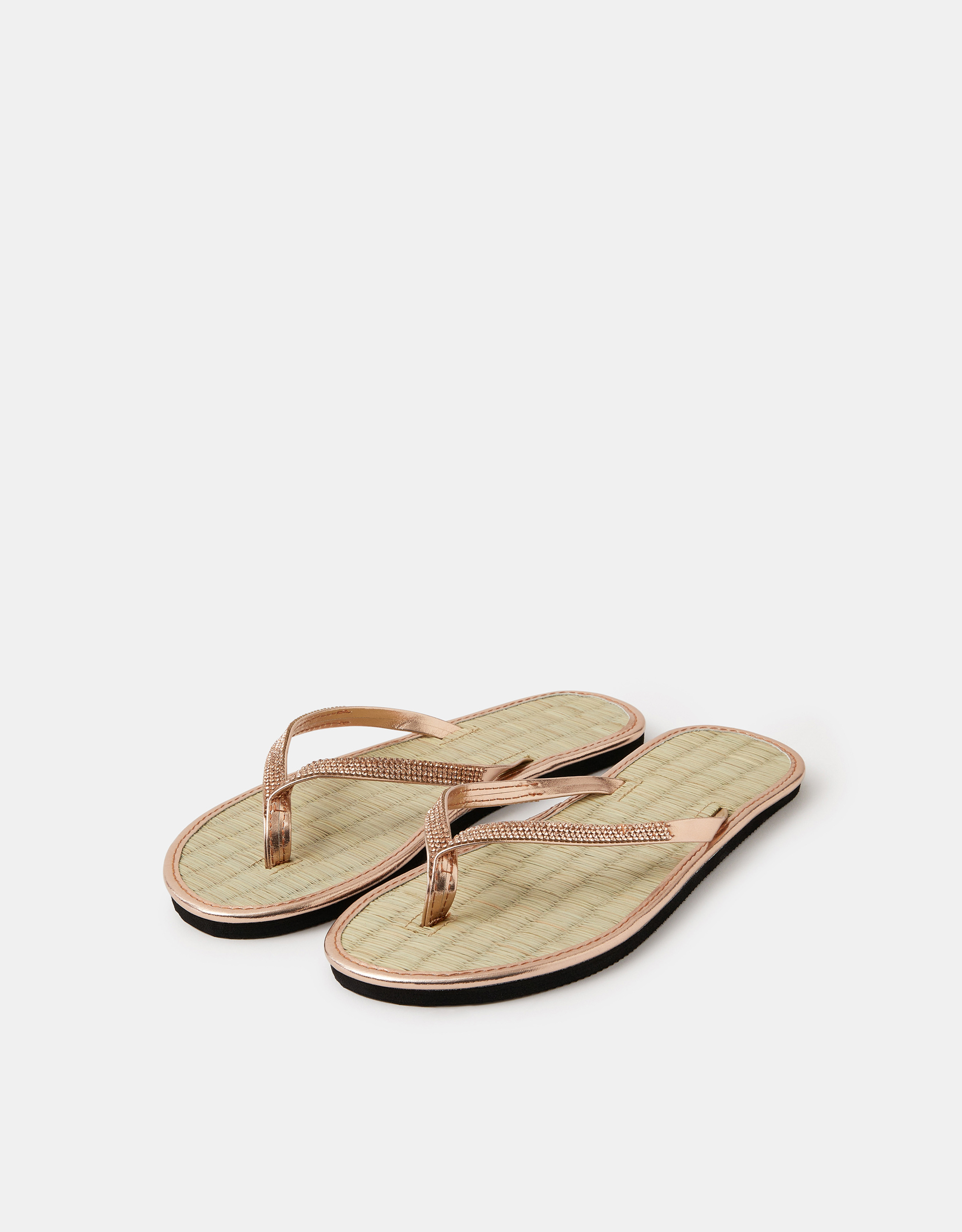 Accessorize Sparkle Seagrass Flip Flops, Gold, Size: L