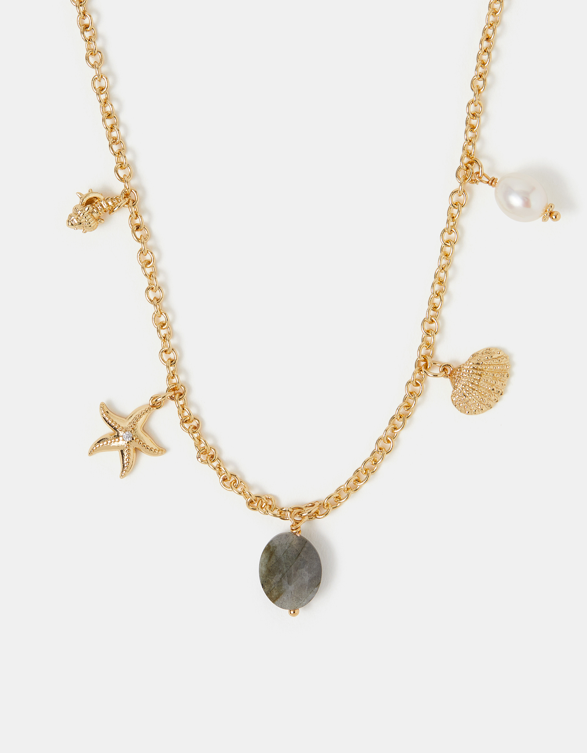 Accessorize Lace Star 14ct -Plated Ocean Charm Necklace, Gold