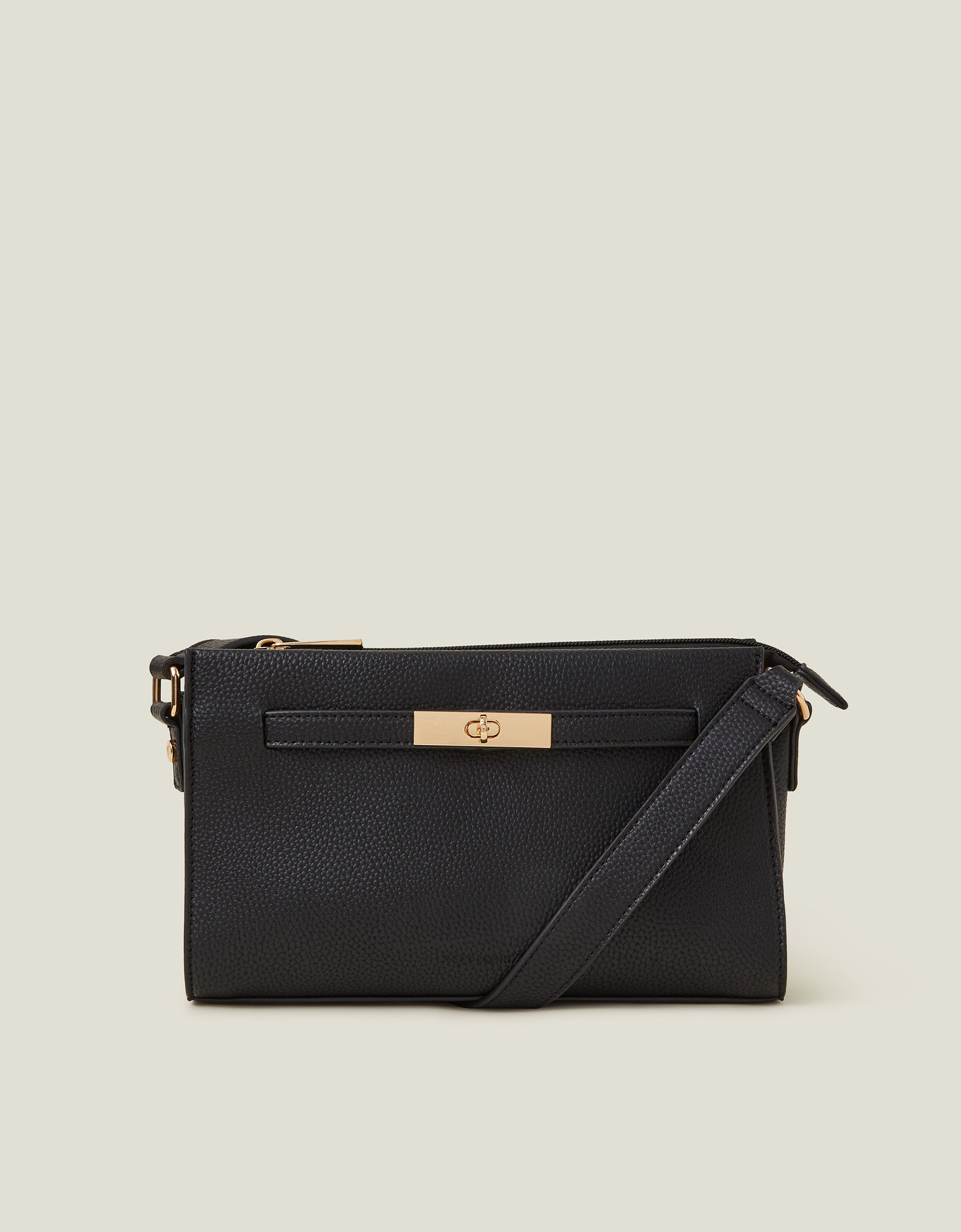 Black Twist Lock Faux Leather Cross-body Bag, Size: 15cm, Women's - Accessorize