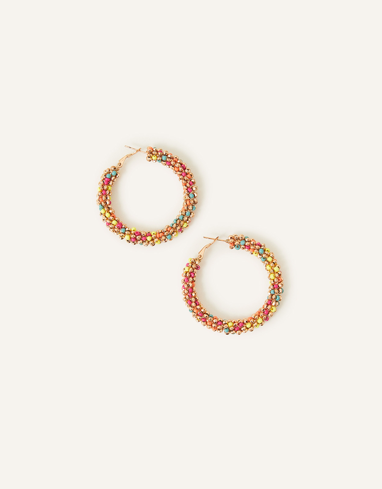 Accessorize Women's Gold, Orange and Green Chunky Beaded Hoop Earrings, Size: 4cm