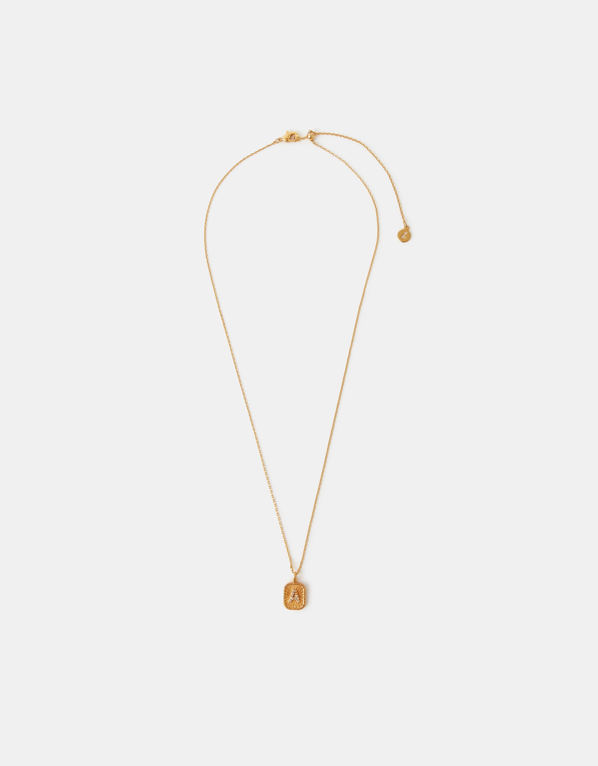 14ct Gold-plated Initial Tag Pendant Necklace Gold, Size: x - Accessorize