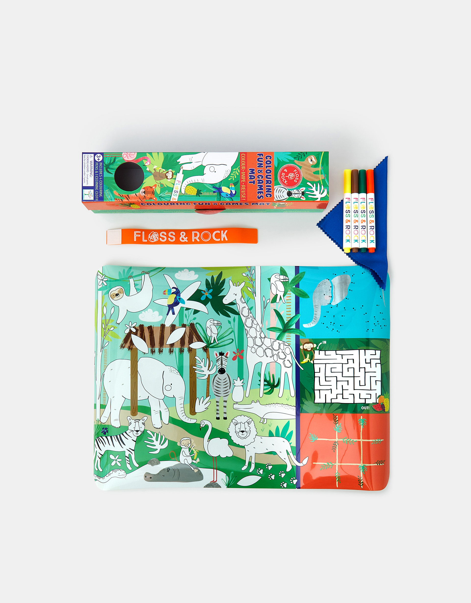 Green & Brown Floss & Rock Jungle Colouring Fun & Games Mat, Size: 39x29cm, Kids - Accessorize