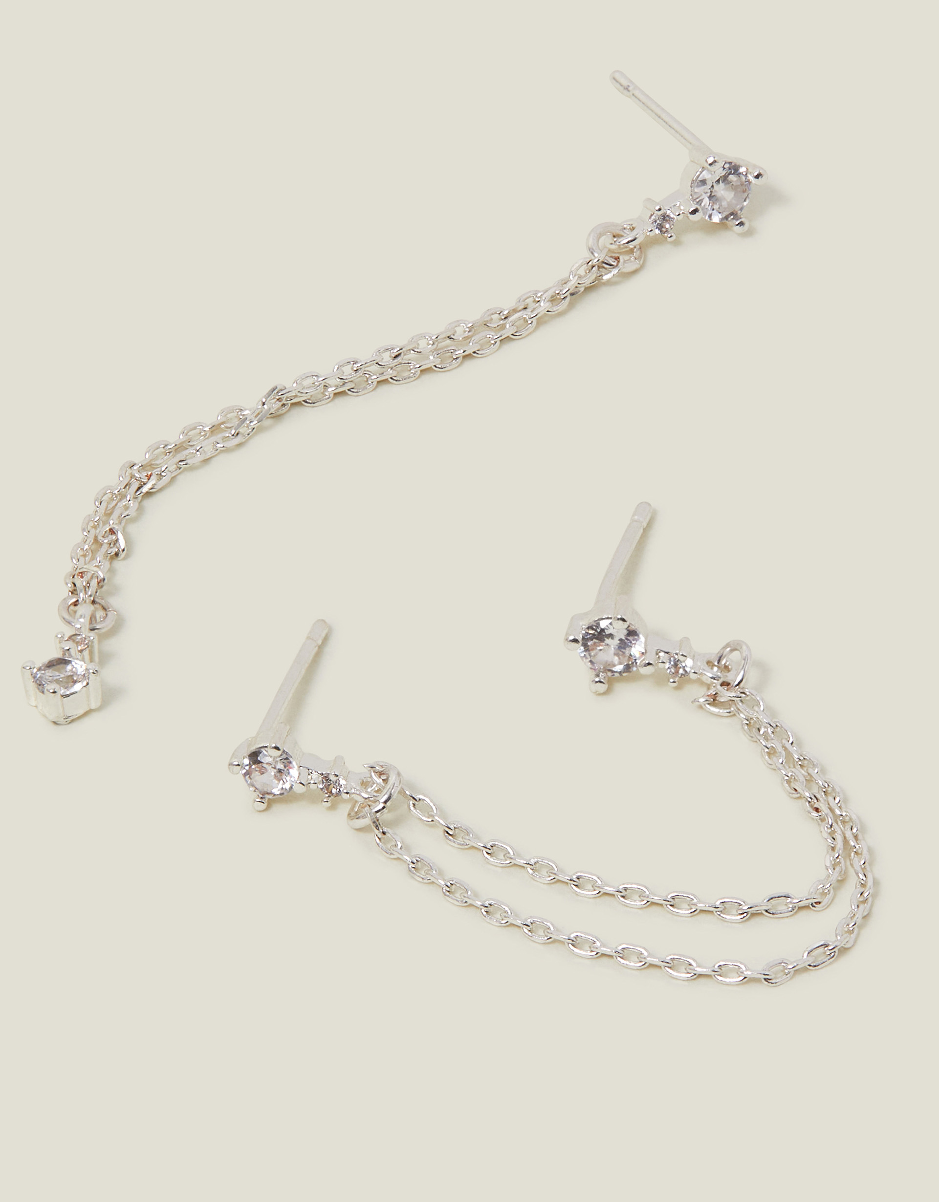 Multicolour Sterling Silver-plated Diamante Chain Drop Earrings - Accessorize