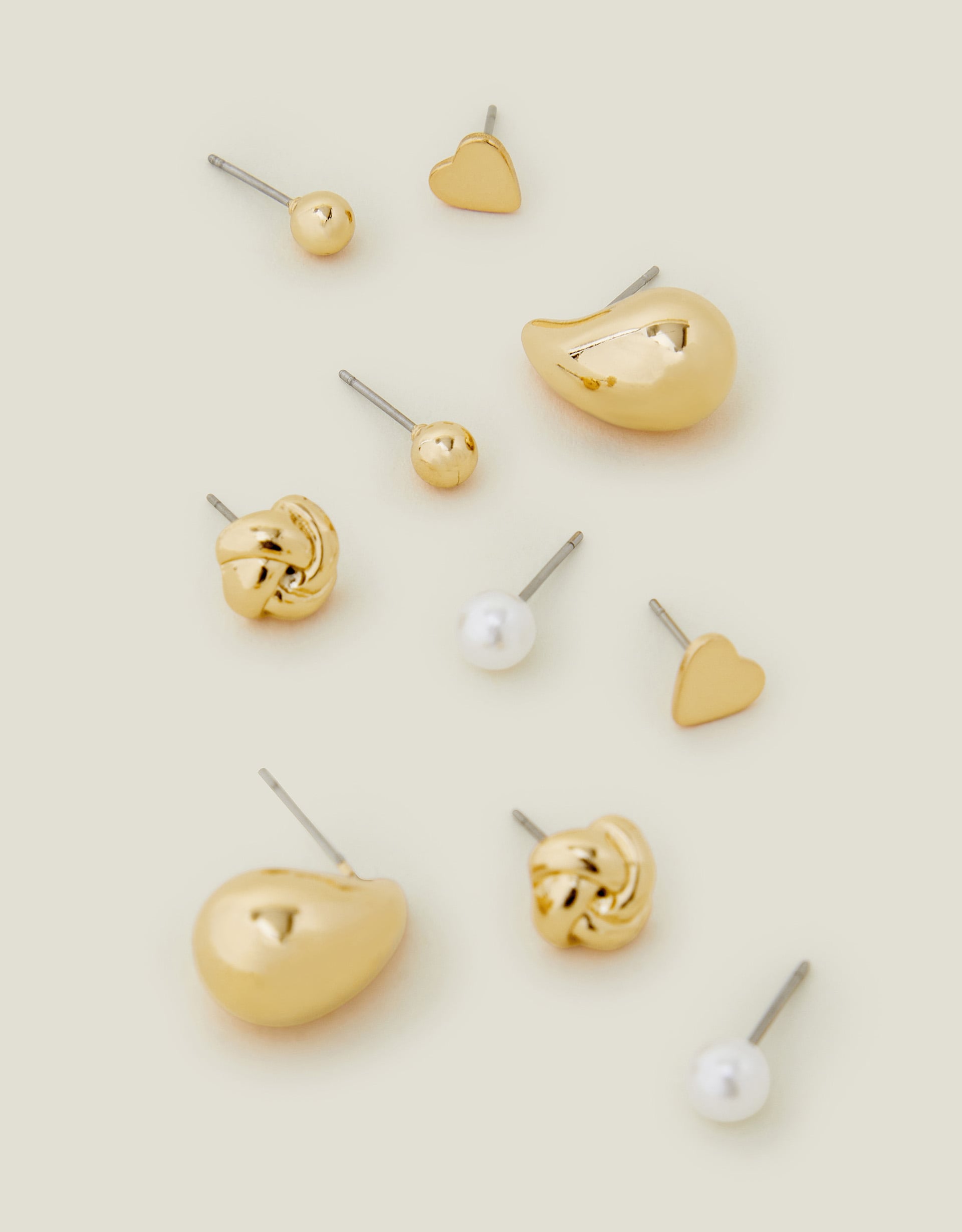 Accessorize Heart Print 5-Pack Knot Stud Earrings, Gold