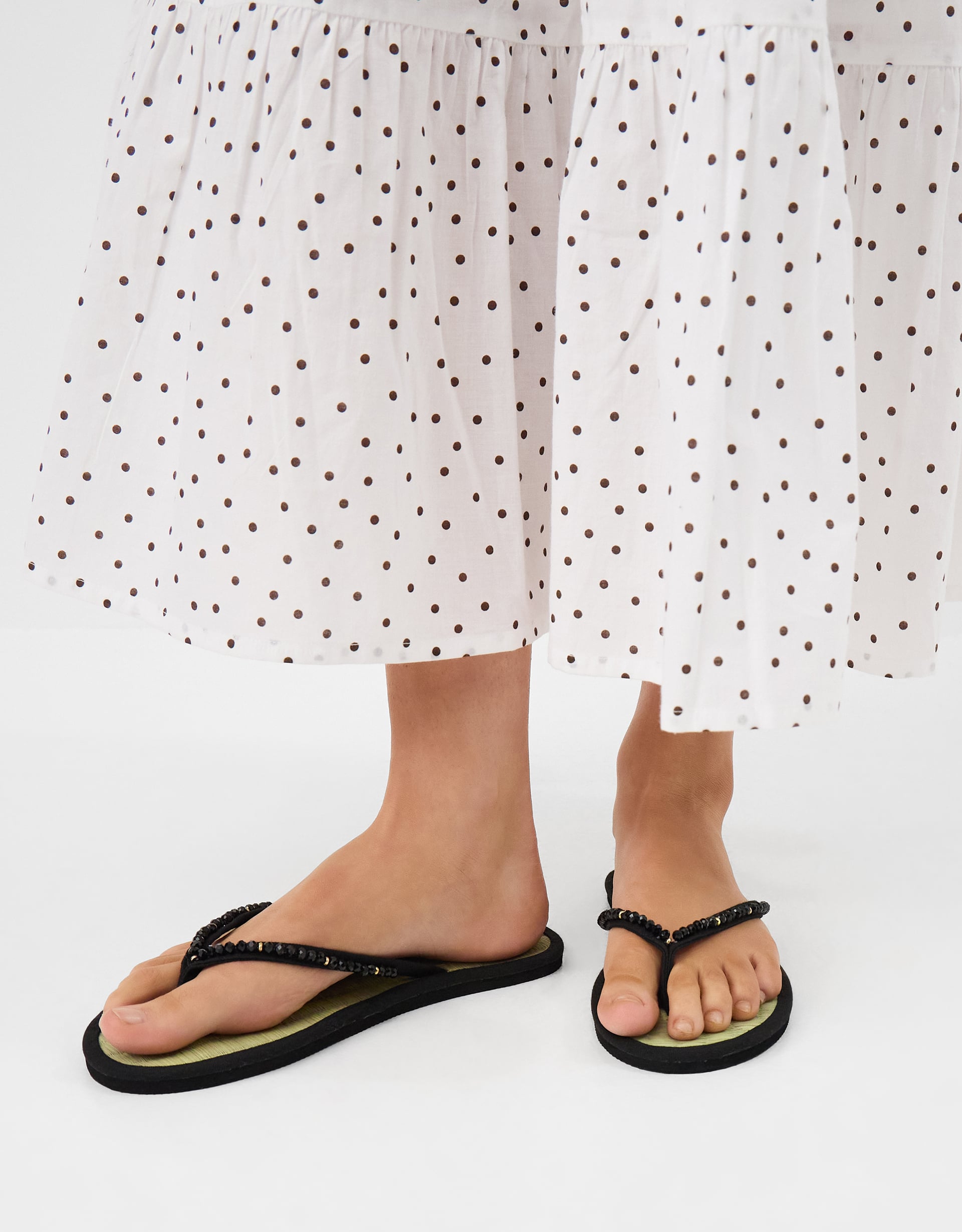 Beaded Seagrass Flip Flops Black, Size: L - Accessorize