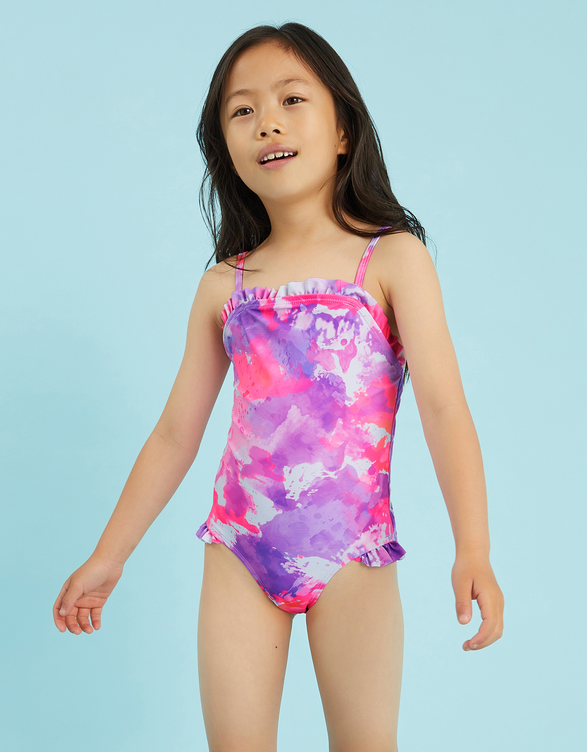 Purple & Pink Tie Dye Ruffle Swimsuit, Size: 7-8 Years, Girls - Accessorize