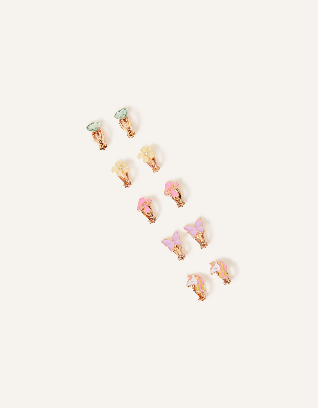 Accessorize Women's Gold, Pink and Green Unicorn Clip On Earrings 5 Pack, Size: 2cm