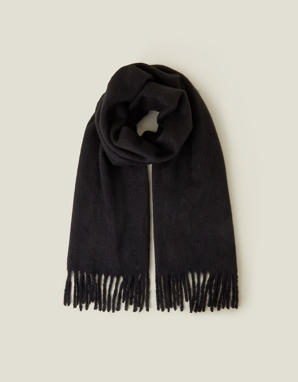 Plain Tassel Scarf Black - Accessorize