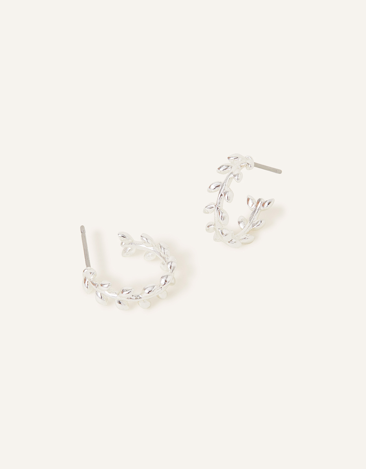 Accessorize Women's Elegant Sterling Silver-Plated Leaf Hoop Earrings, Size: 1.5cm