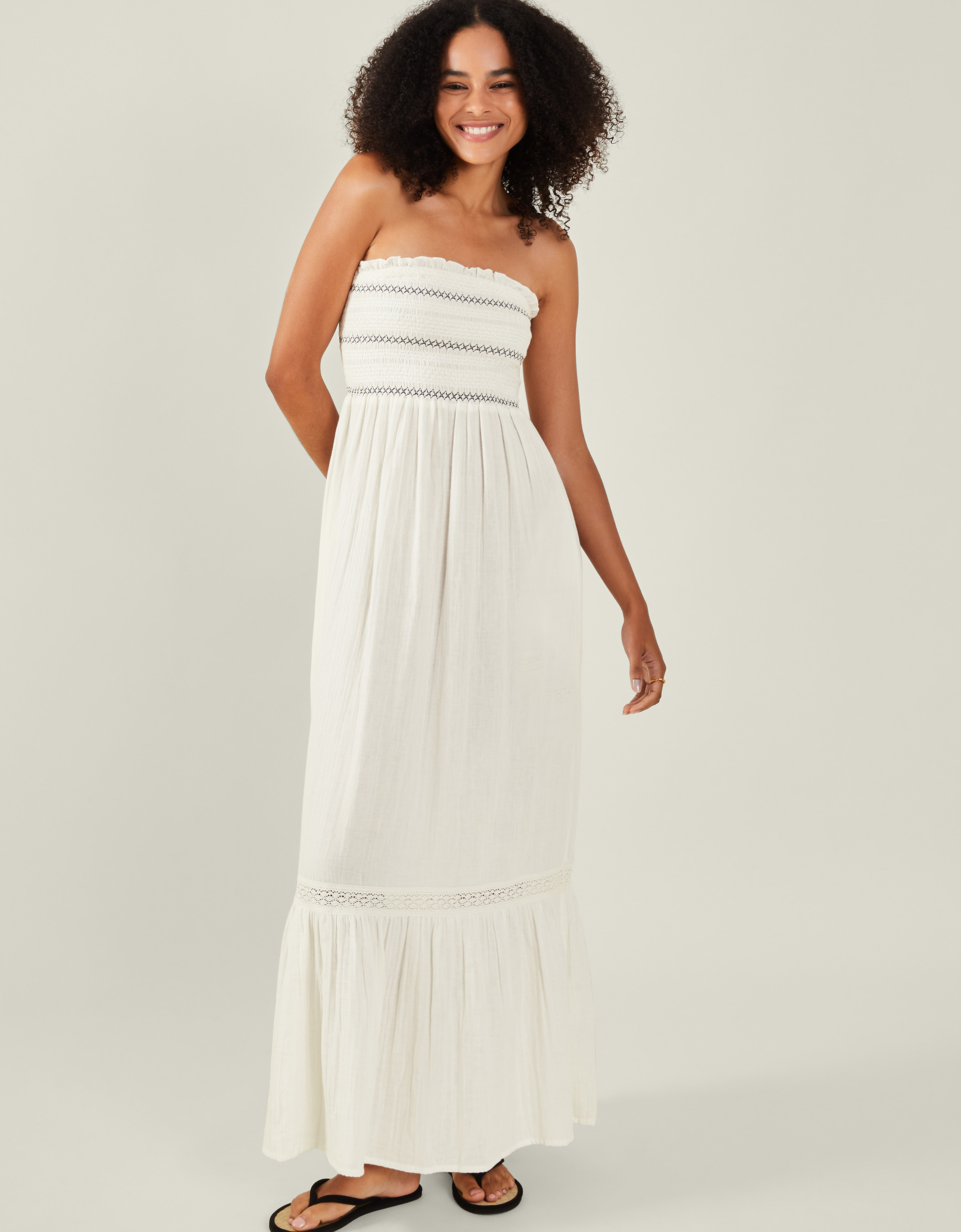 Cream Shirred Bandeau Midi Dress, Size: S, Women's - Accessorize